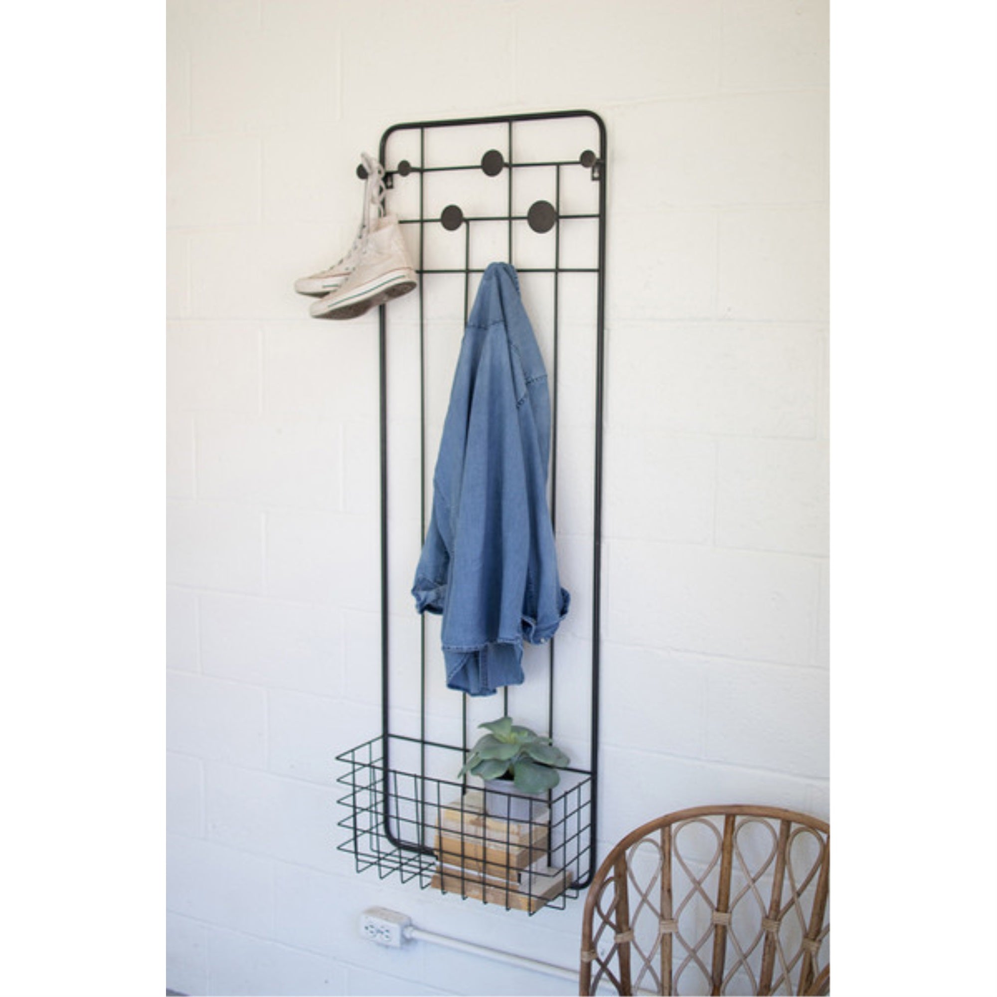 METAL WALL COAT RACK WITH STORAGE BASKET