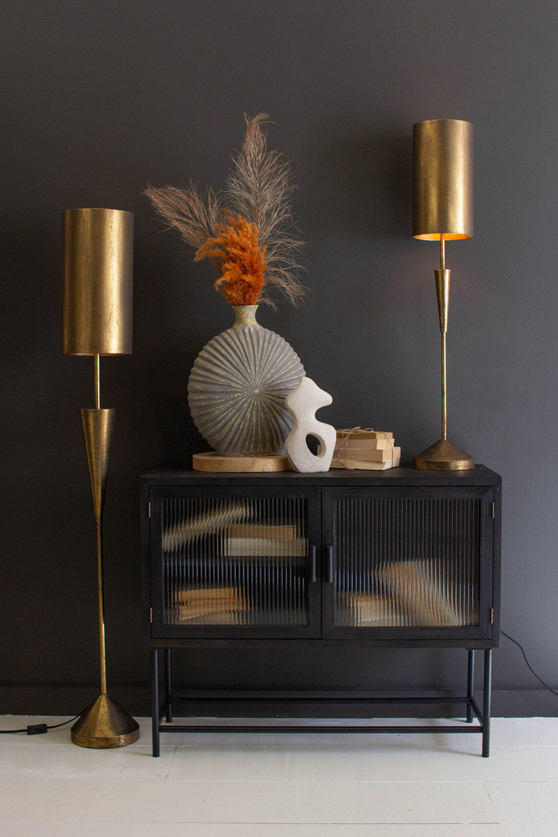 KALALOU Antique Gold Floor Lamp with Metal Barrel Shade, Model CLL2802