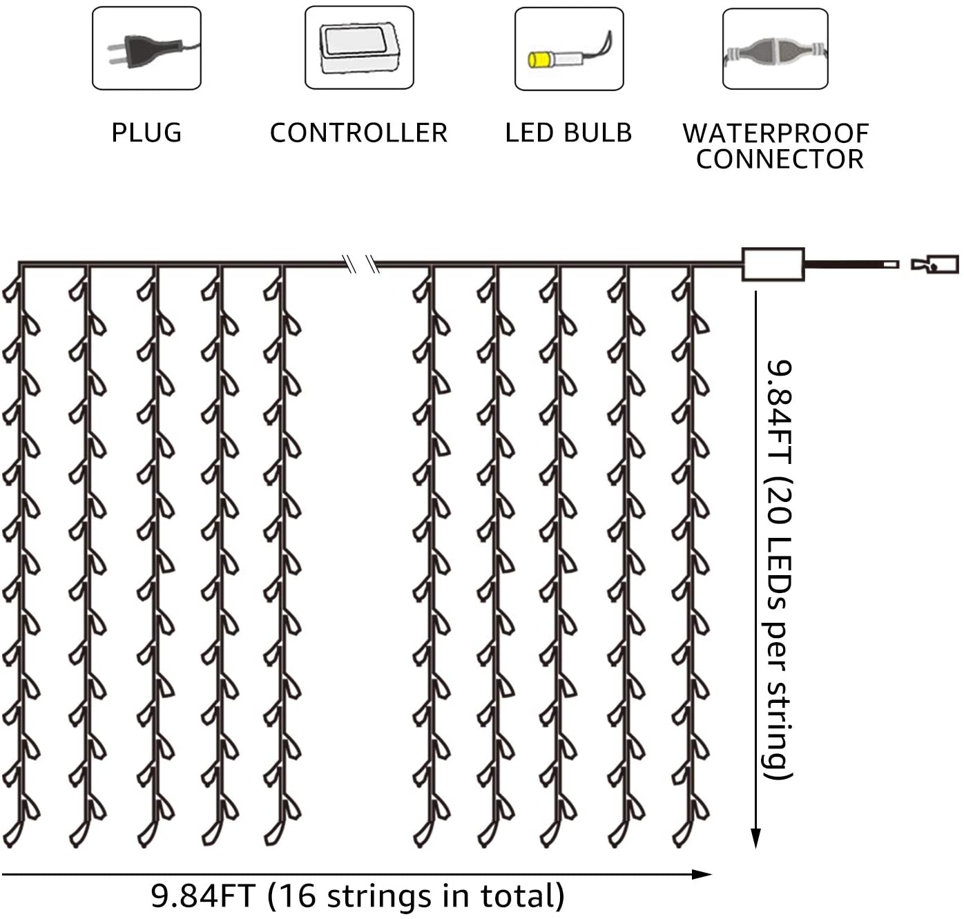 300 LED 9ft x 9ft Twinkling Curtain Lights Plug in