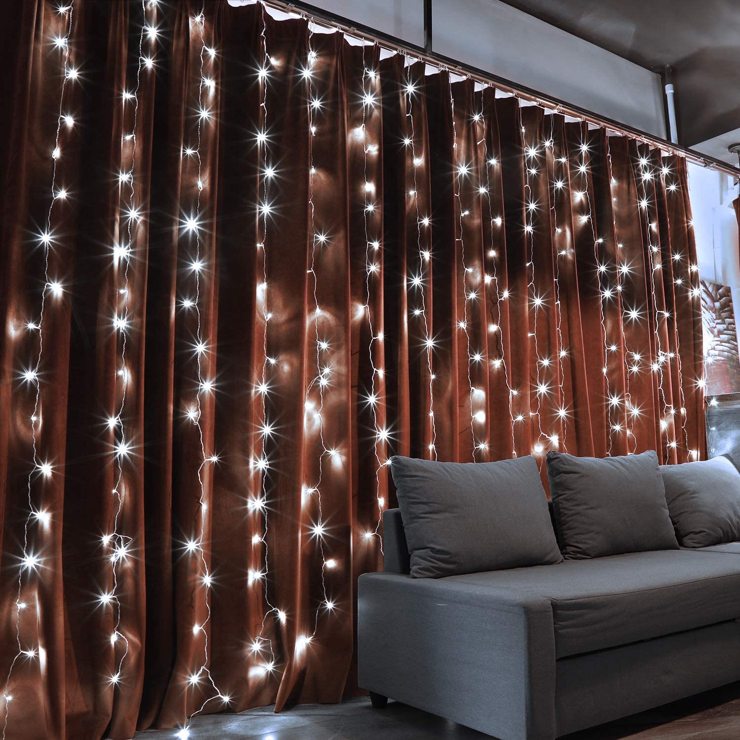 300 LED 9ft x 9ft Twinkling Curtain Lights Plug in