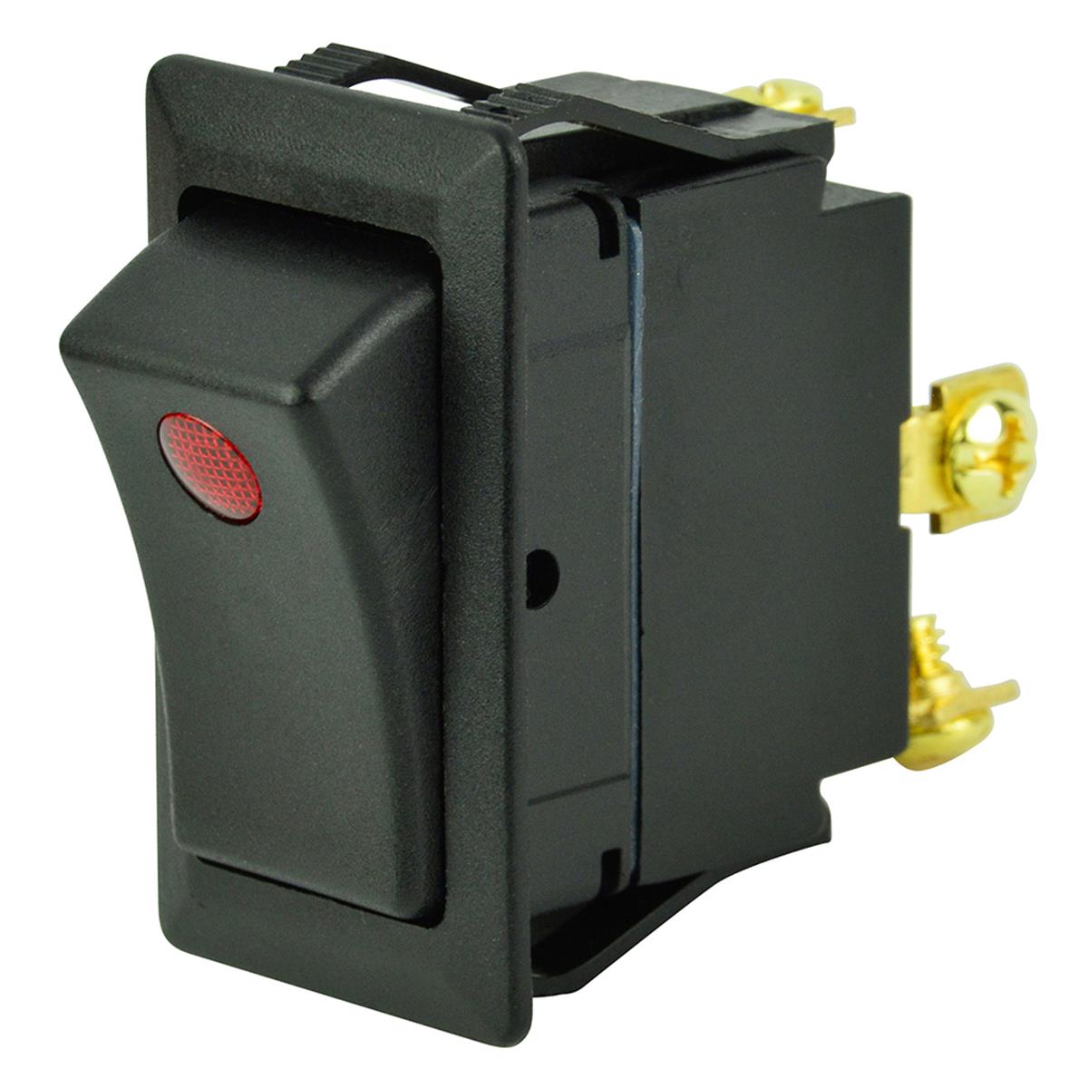 BEP Rocker Switch SPST Off/On with 1 Red LED, #8-32 Screw Terminals, Plastic, Model 1001708