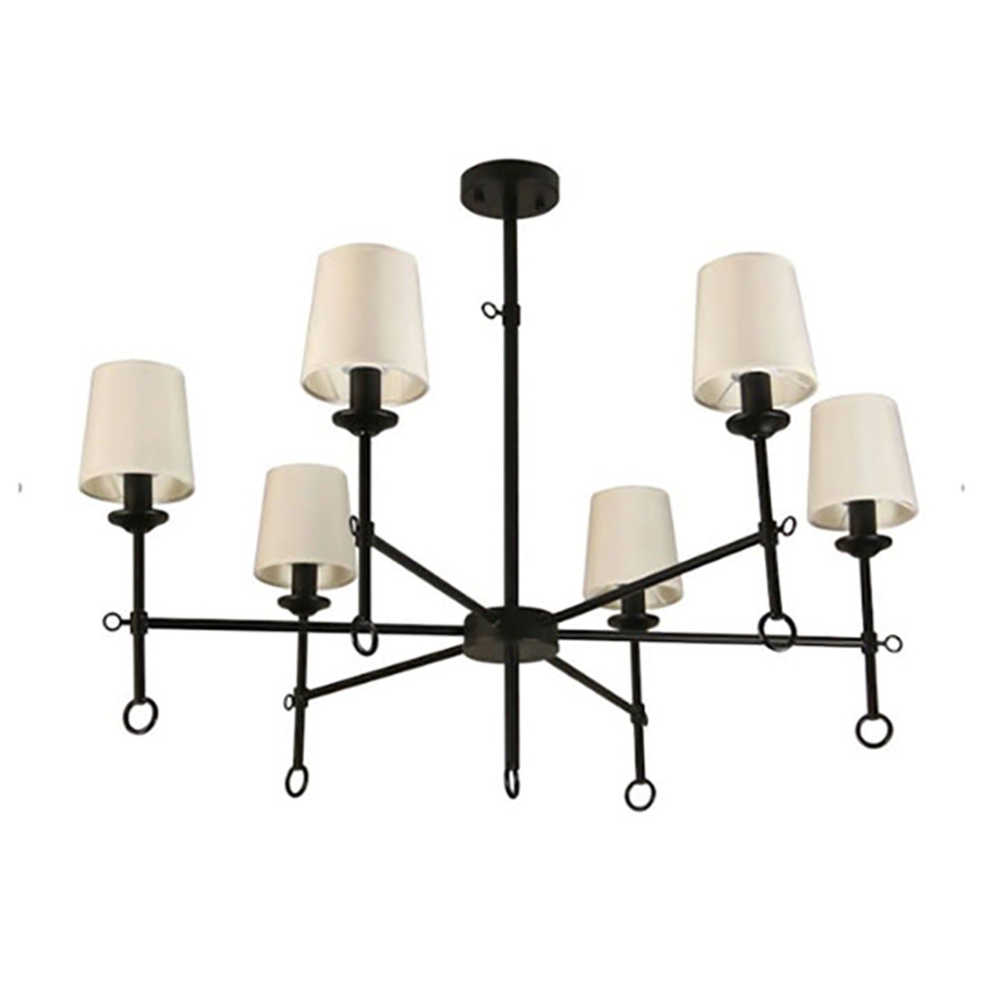 Canyonhome 6-Shade Chandelier Light With Bamboo Lampshades And Matte Black Steel Supports