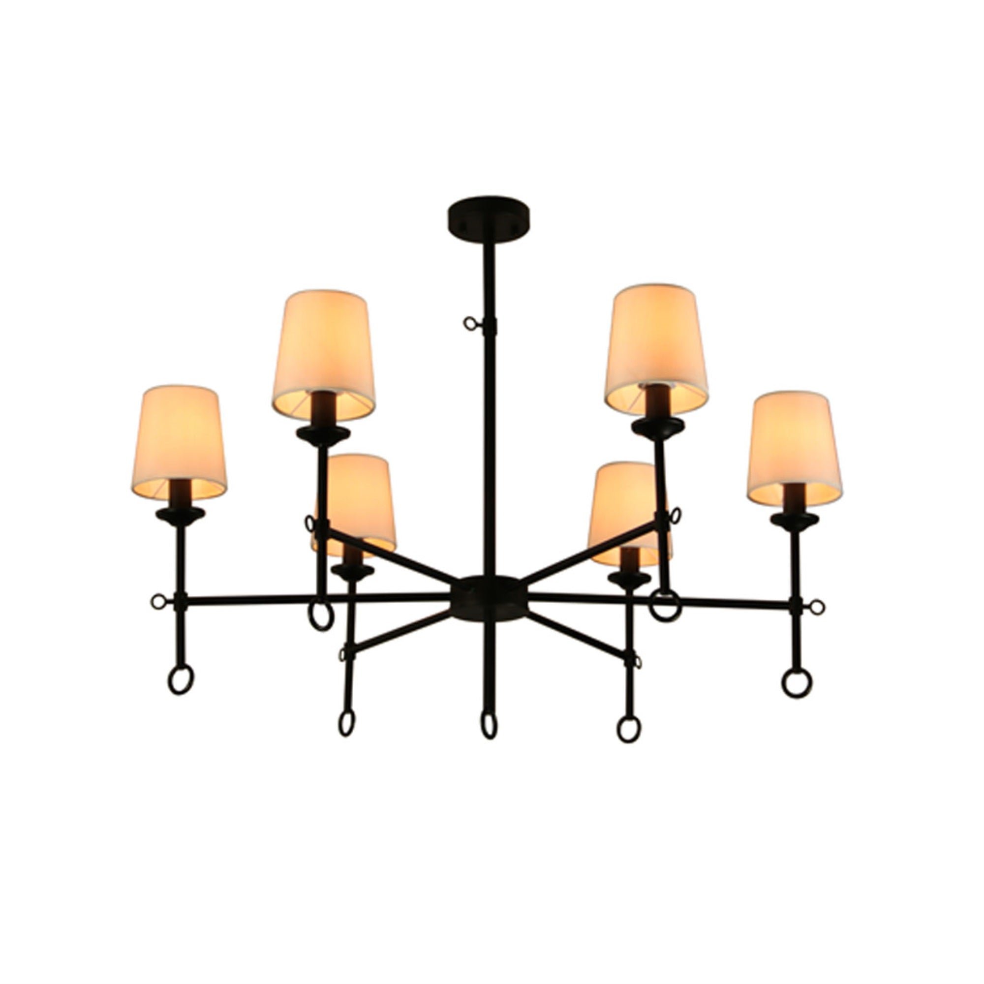 Canyonhome 6-Shade Chandelier Light With Bamboo Lampshades And Matte Black Steel Supports