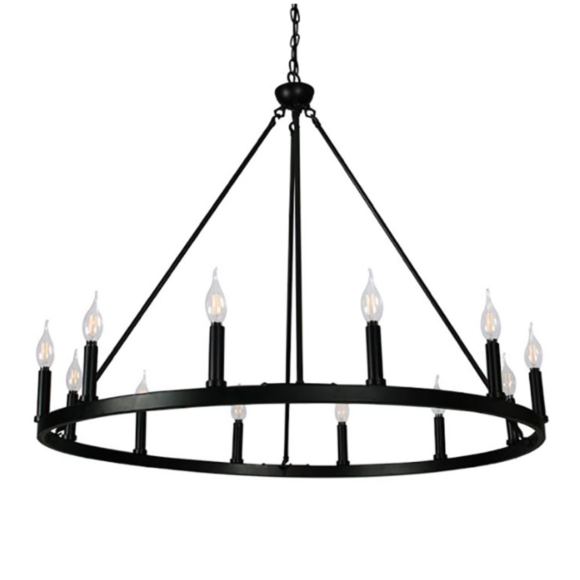 Canyonhome Cahua 12 Light Drum Chandelier, Matte Black Steel & Wooden Pattern, 37&quot; X 37&quot; X
