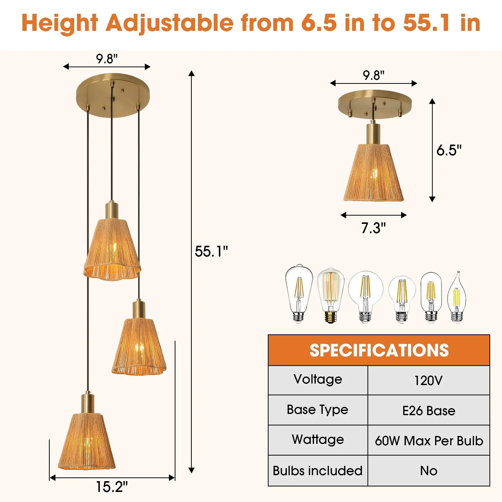15 Inch Merle 3-Light Island Pendant Light