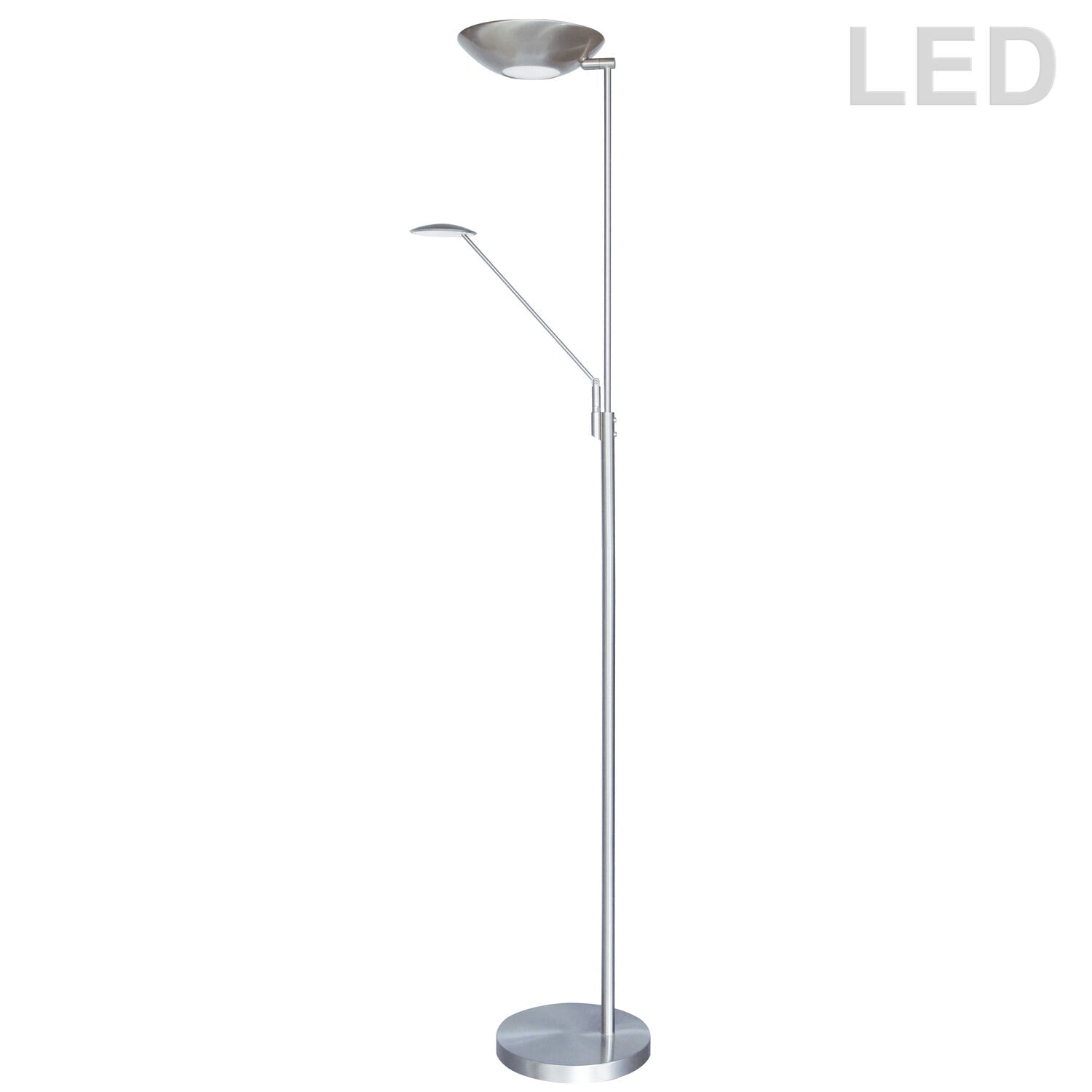 Mother And Son, 170Ledf, Led Floor Lamp, Satin Chrome Finish, 72 Inch Standing Dimmable Floor Lamp For Home Decor, Bedroom, Living Room, Or Office, Great For Reading, Ambient Lighting, And More