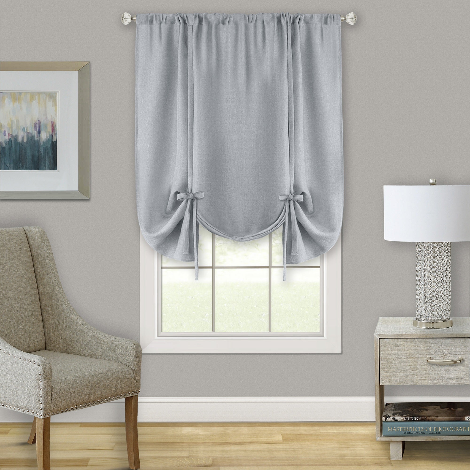 Darcy Window Curtain Tie Up Shade  58x63  Grey