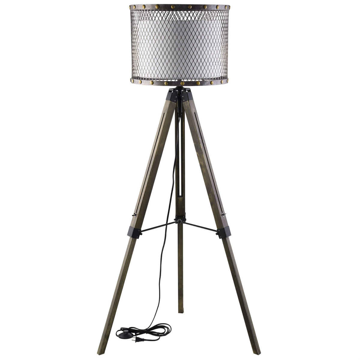 Fortune Floor Lamp - Liberation & Abundance | Steel, Fabric, Pine Wood | Elegant Iron-Tinted Casing | Cream Drum Shade | Sturdy 