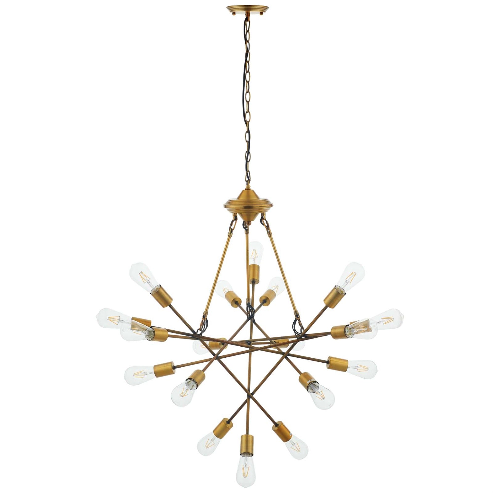 Request Mid-Century Pendant Chandelier - Warm Glow, Mixed-Metallic Design, Triangulated Rods - Perfect for Contemporary Spaces -