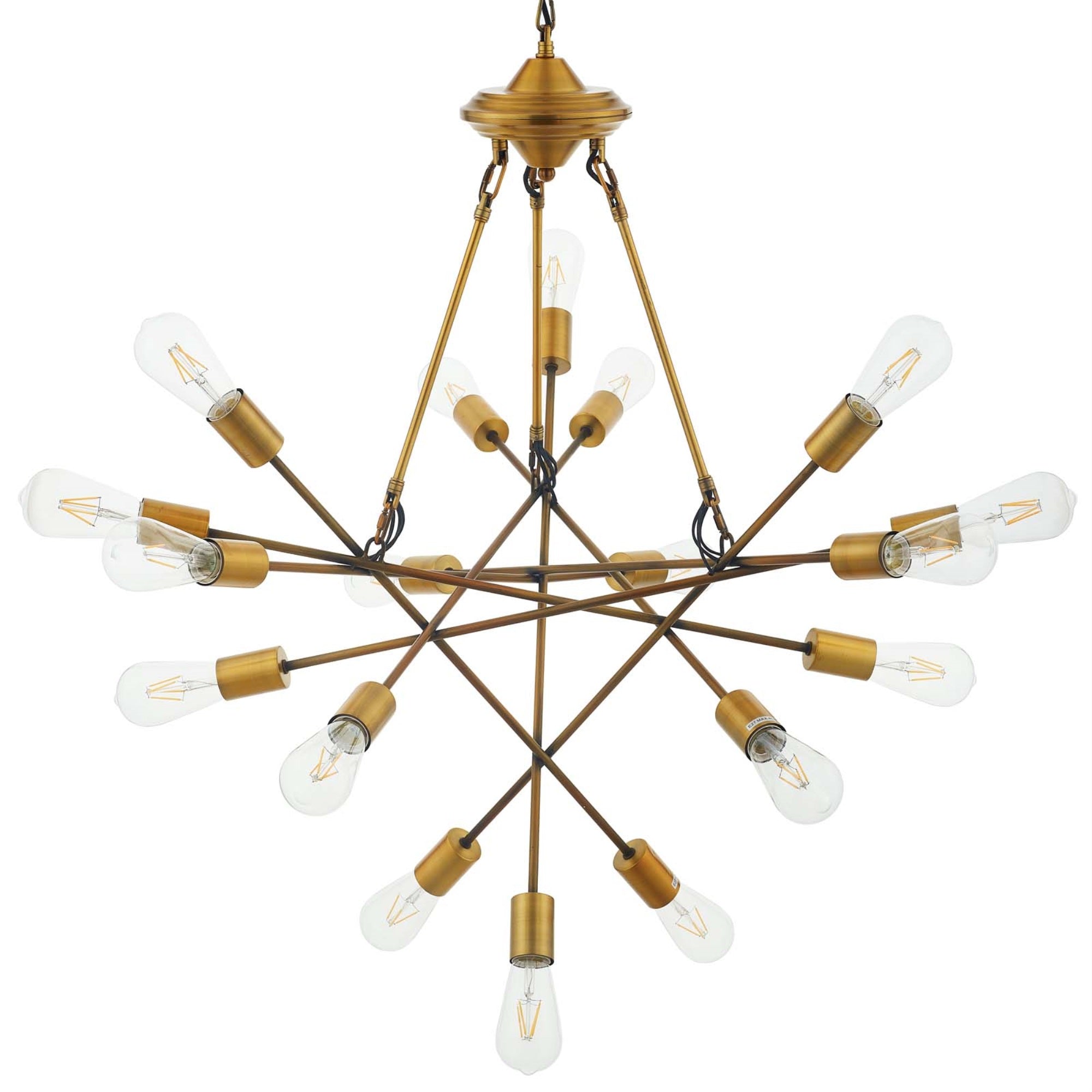 Request Mid-Century Pendant Chandelier - Warm Glow, Mixed-Metallic Design, Triangulated Rods - Perfect for Contemporary Spaces -