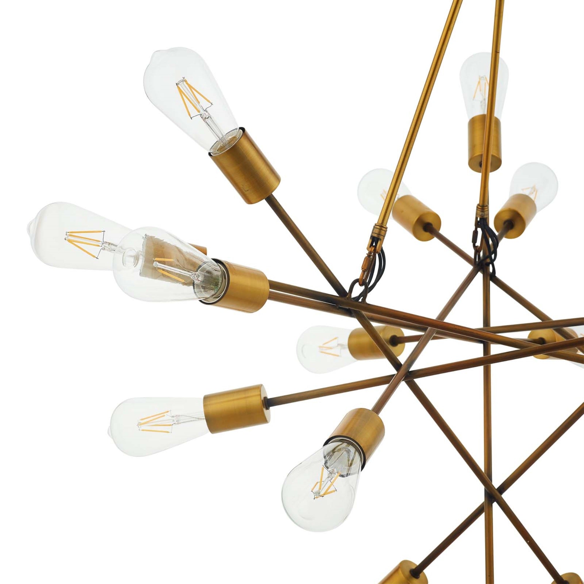 Request Mid-Century Pendant Chandelier - Warm Glow, Mixed-Metallic Design, Triangulated Rods - Perfect for Contemporary Spaces -