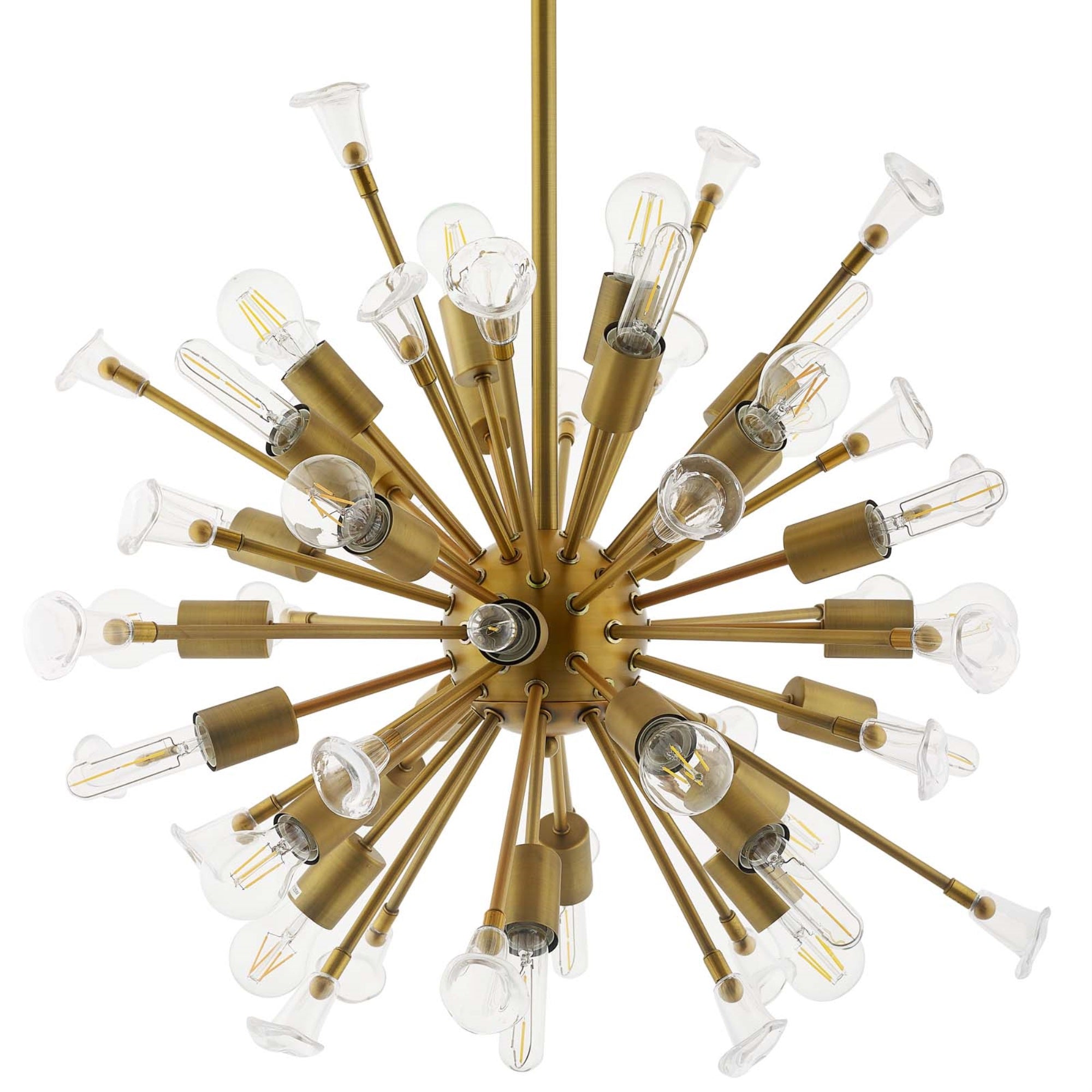 Mesmerizing Burst Pendant Chandelier - Antique Brass Metal Rods - Starburst Design - Calla Lily Inspired - Mid-Century Modern -