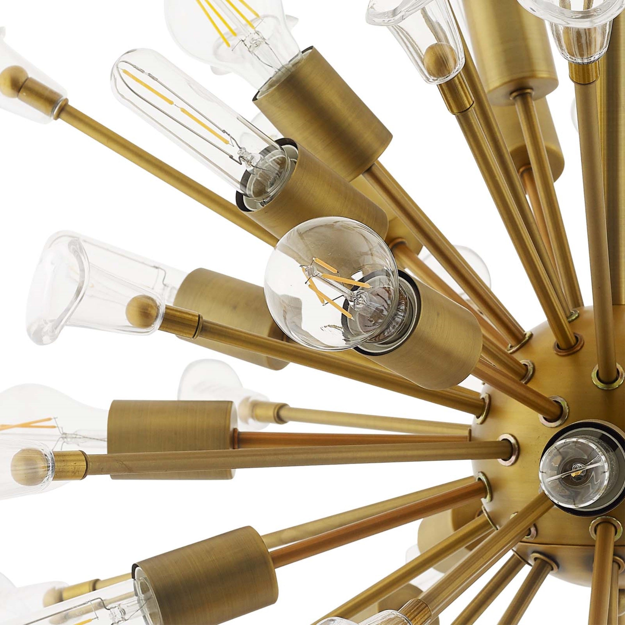 Mesmerizing Burst Pendant Chandelier - Antique Brass Metal Rods - Starburst Design - Calla Lily Inspired - Mid-Century Modern -