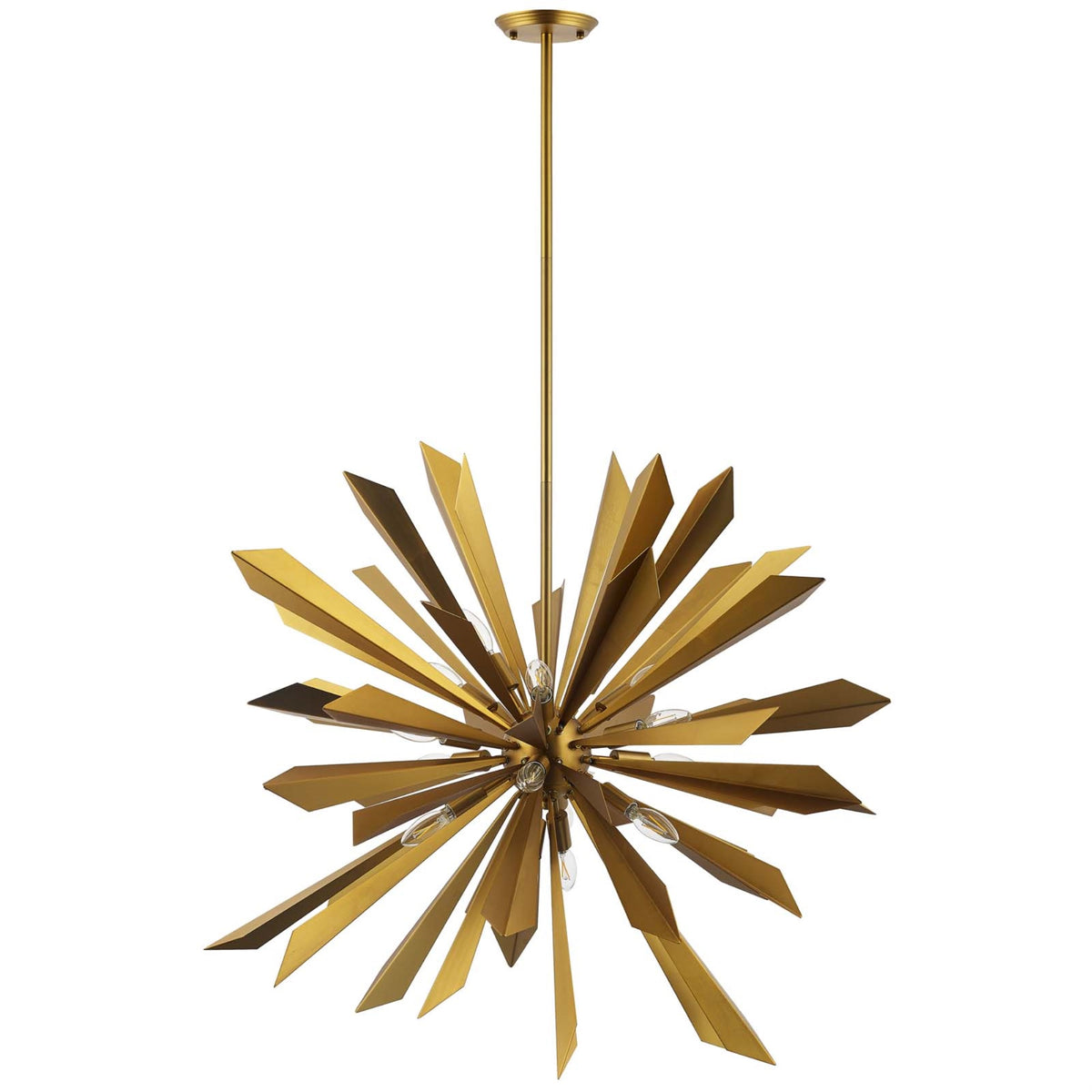 Pervade Starburst Brass Pendant Light Chandelier - Modern Mid-Century Design, Antique Brass Leaves, 16 Light Sockets, Flush Wall