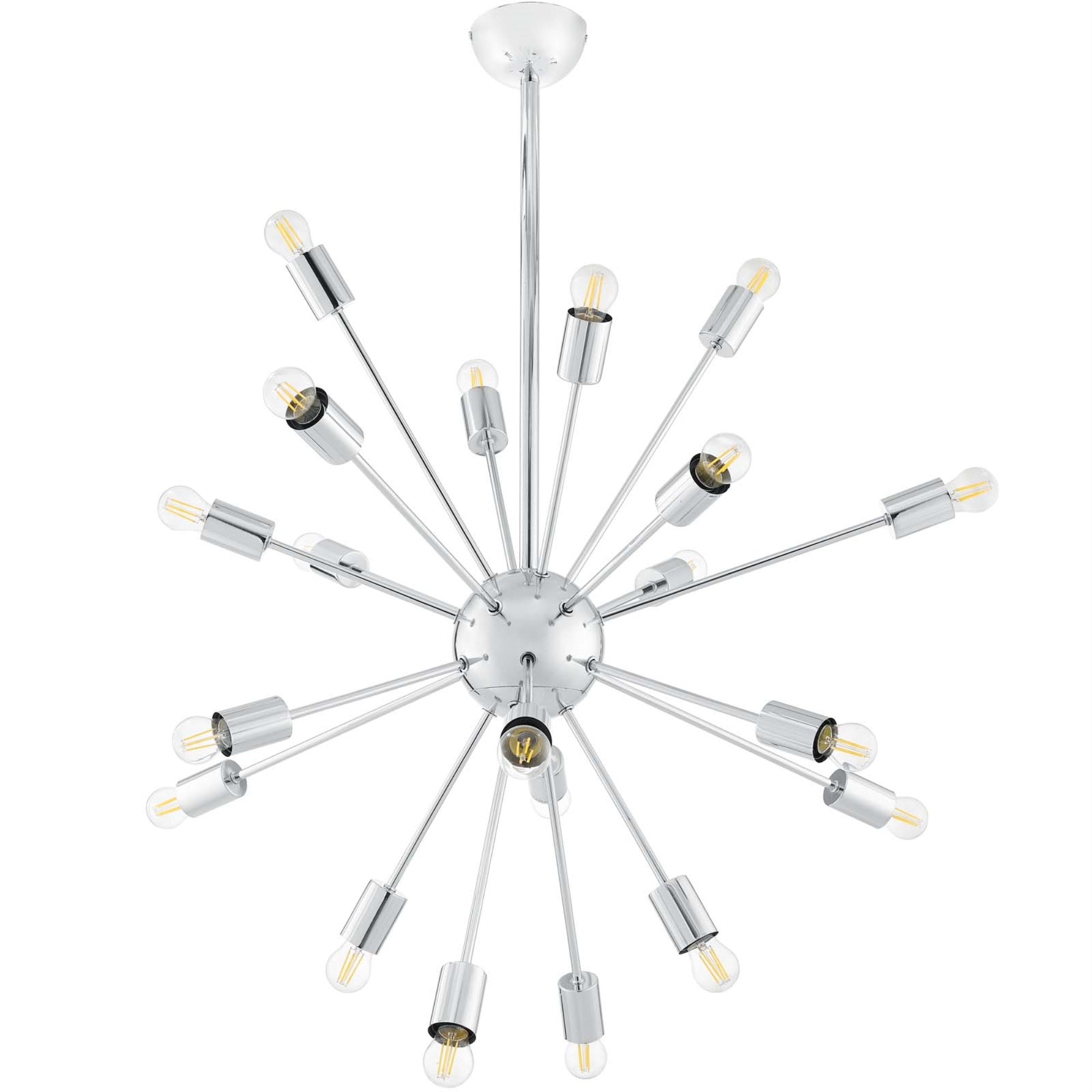 Volley Pendant Chandelier  MidCentury Modern Lighting Fixture with 24 Radiant Beams, Chrome Plated Metal, E12 25W Bulb Compati