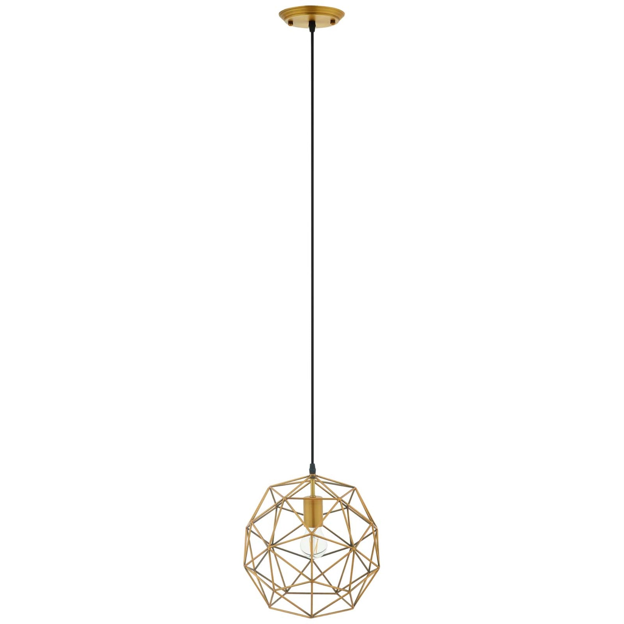 Rarity Geometric Decagon-Shaped Pendant Light - Antique Brass, Adjustable Height, Easy Installation, E26 60W Bulb, Contemporary 