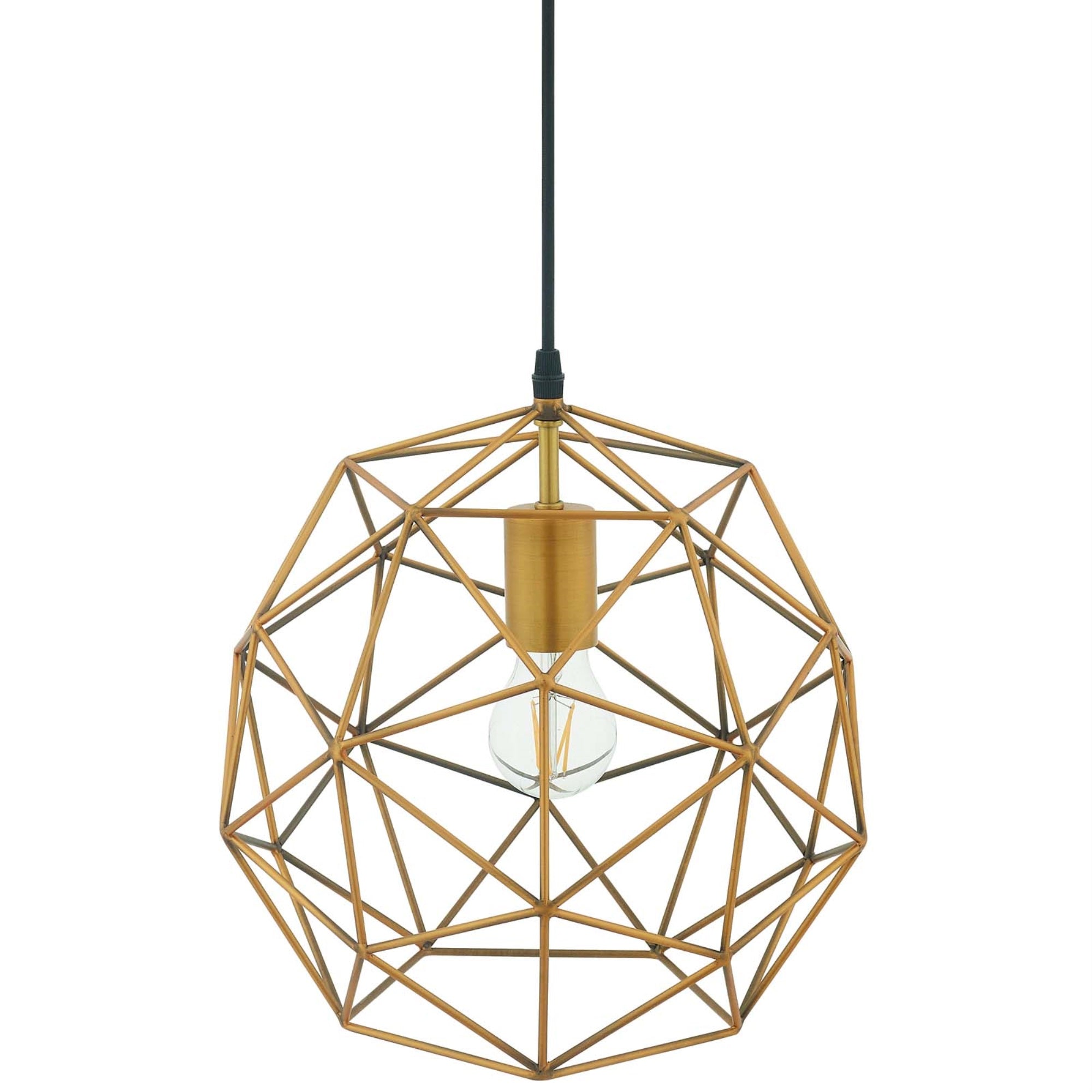 Rarity Geometric Decagon-Shaped Pendant Light - Antique Brass, Adjustable Height, Easy Installation, E26 60W Bulb, Contemporary