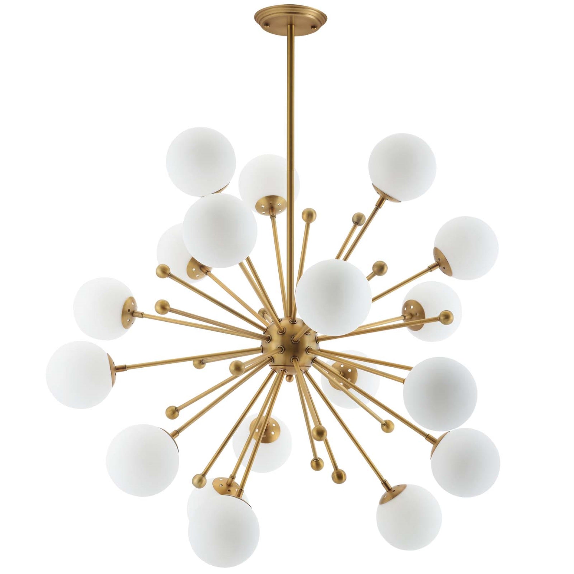 Constellation White Glass and Brass Pendant Chandelier - Captivating Starburst Design, Mid-Century Modern Style, 18 Bulb Require