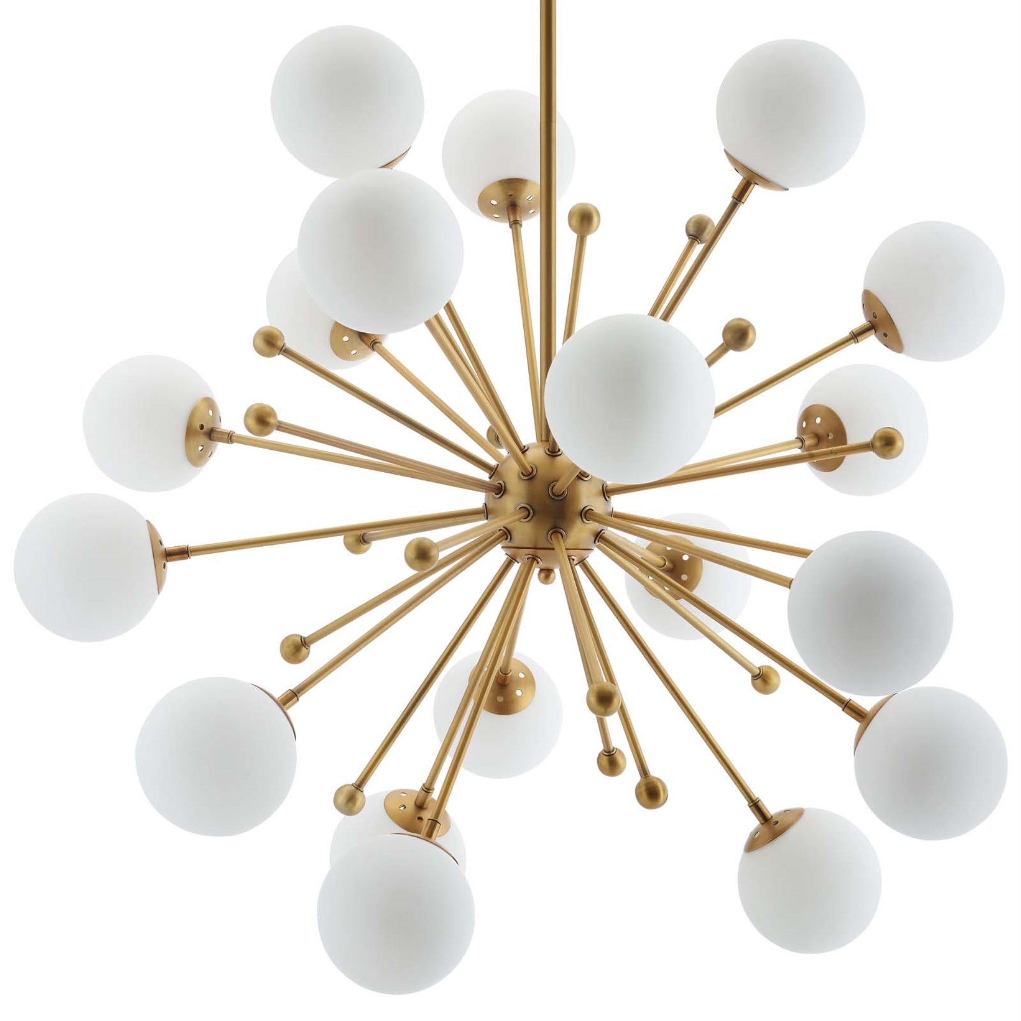 Constellation White Glass and Brass Pendant Chandelier - Captivating Starburst Design, Mid-Century Modern Style, 18 Bulb Require
