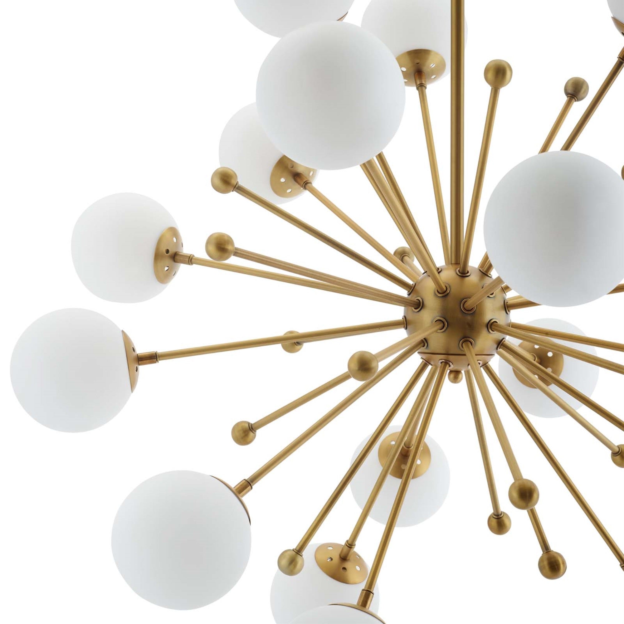 Constellation White Glass and Brass Pendant Chandelier - Captivating Starburst Design, Mid-Century Modern Style, 18 Bulb Require