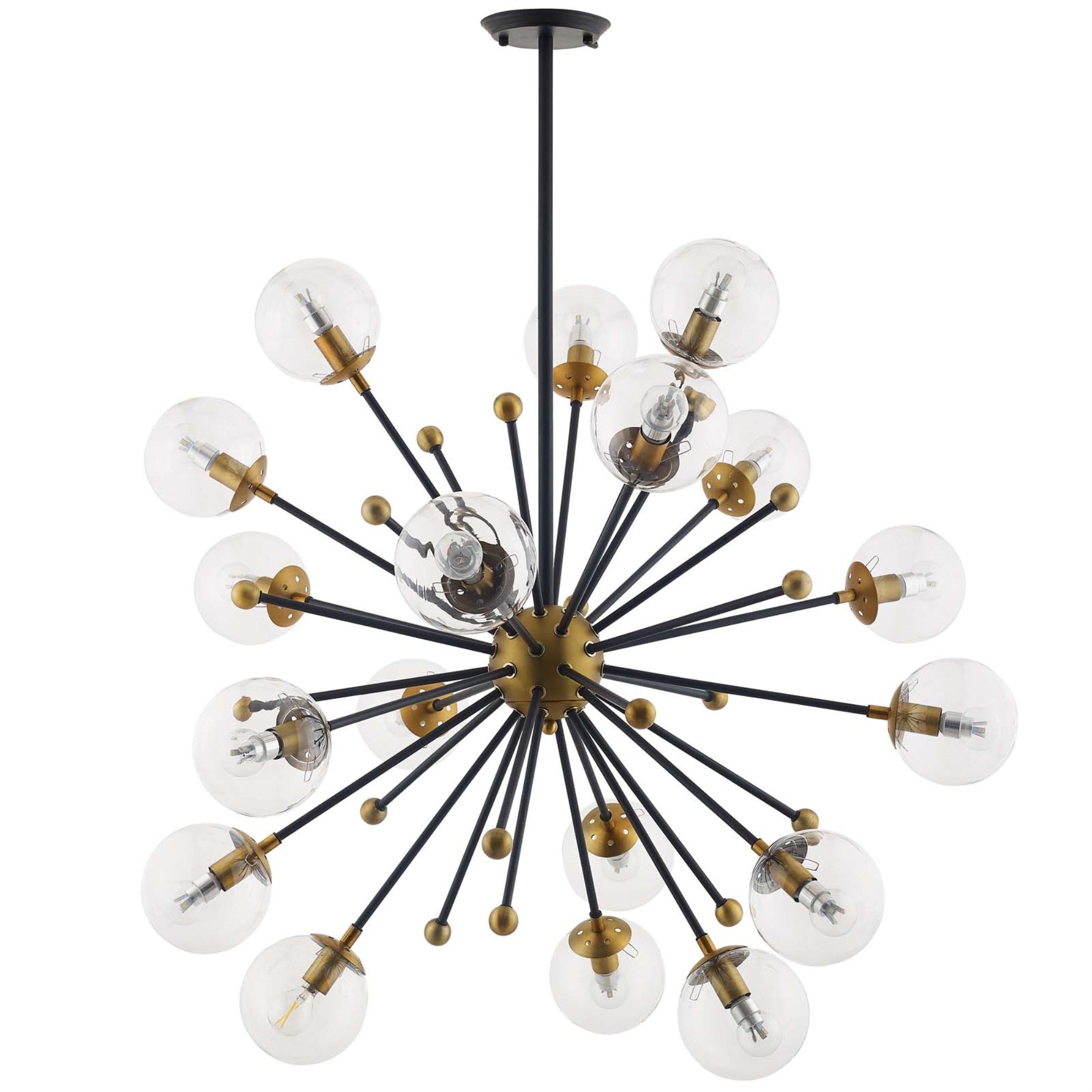 Captivating Constellation Clear Glass and Brass Pendant Chandelier - Elegant Mid-Century Modern Style, 18 Bulb Requirement, Perf