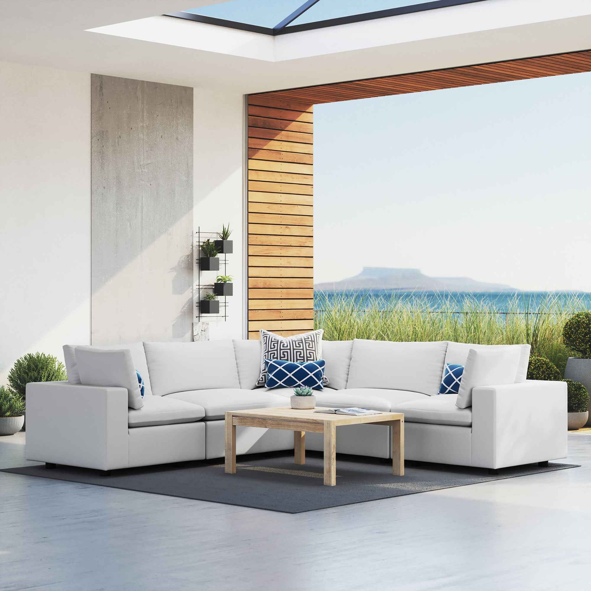 Commix Outdoor Patio Sectional Sofa – 5-Piece White Sunbrella® Edition by Patio Elegance