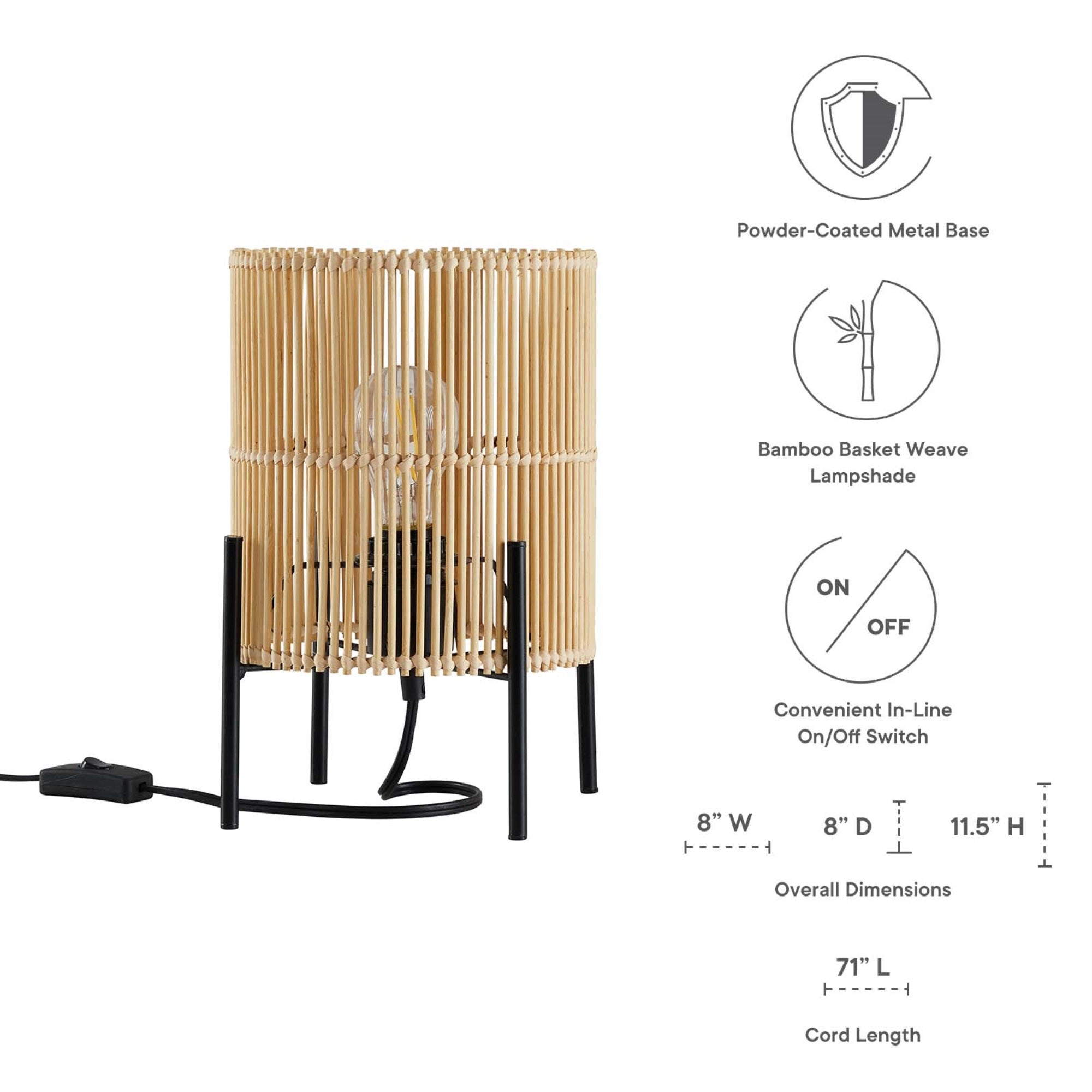 Modway Casen Table Lamp - 1-Light Modern Design, Bamboo/Metal, Natural Color, Model EEI-5610-NAT