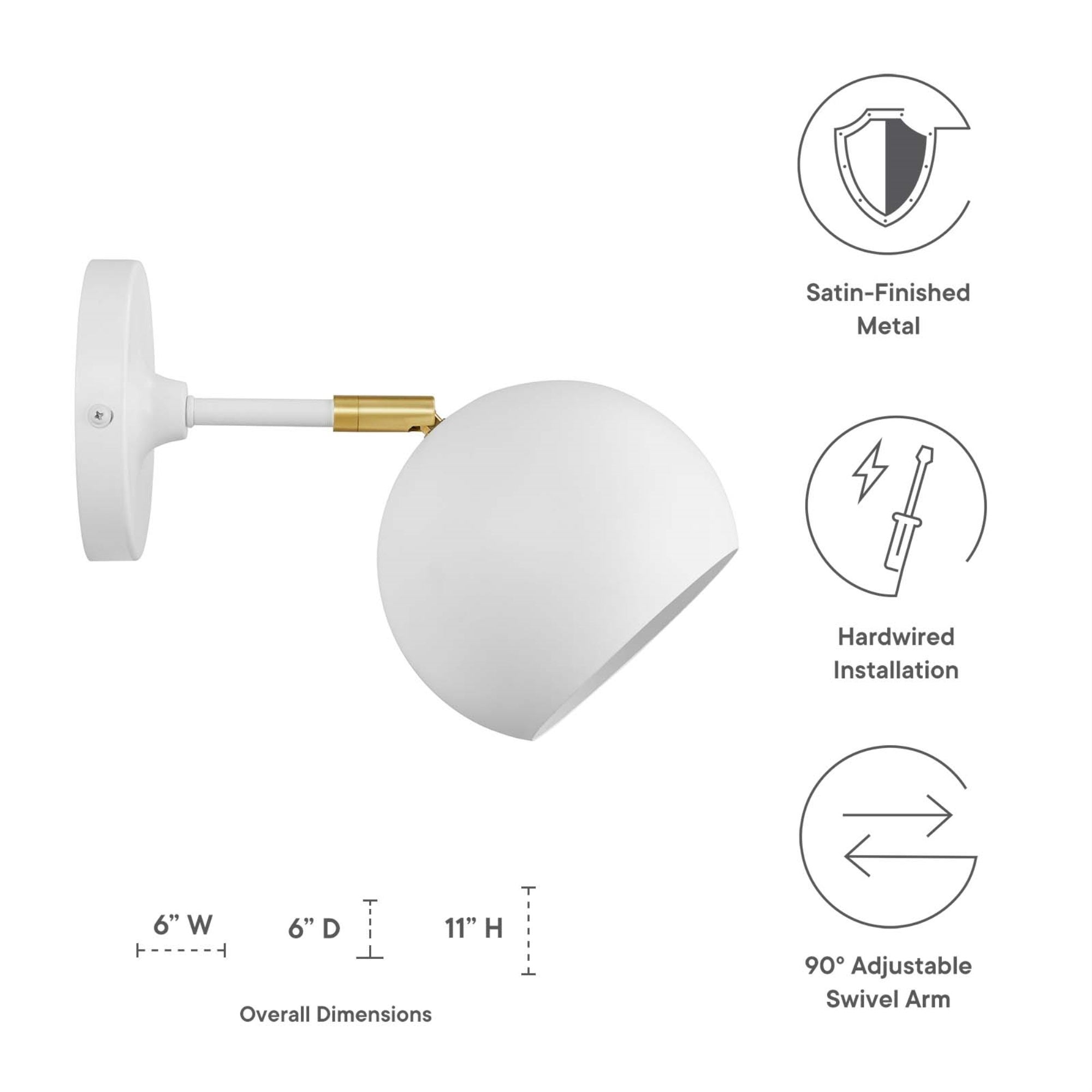 Modway Chalice 1-Light Wall Sconce, Iron Shade, Satin Brass, White/Gold, Model EEI-5613-WHI