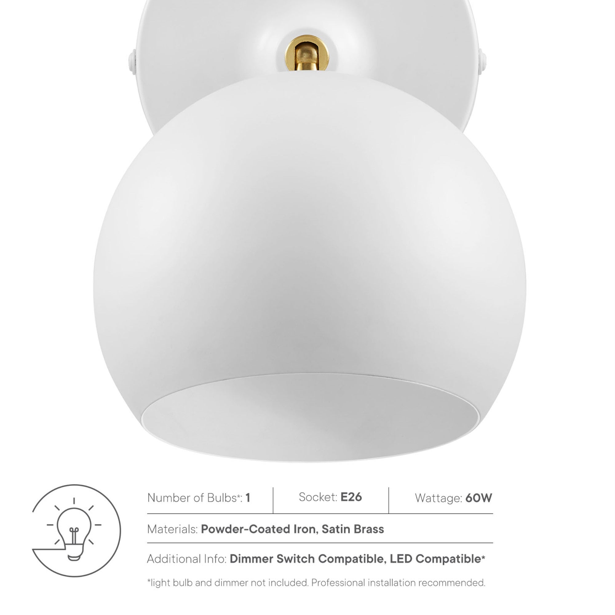 Modway Chalice 1-Light Wall Sconce, Iron Shade, Satin Brass, White/Gold, Model EEI-5613-WHI