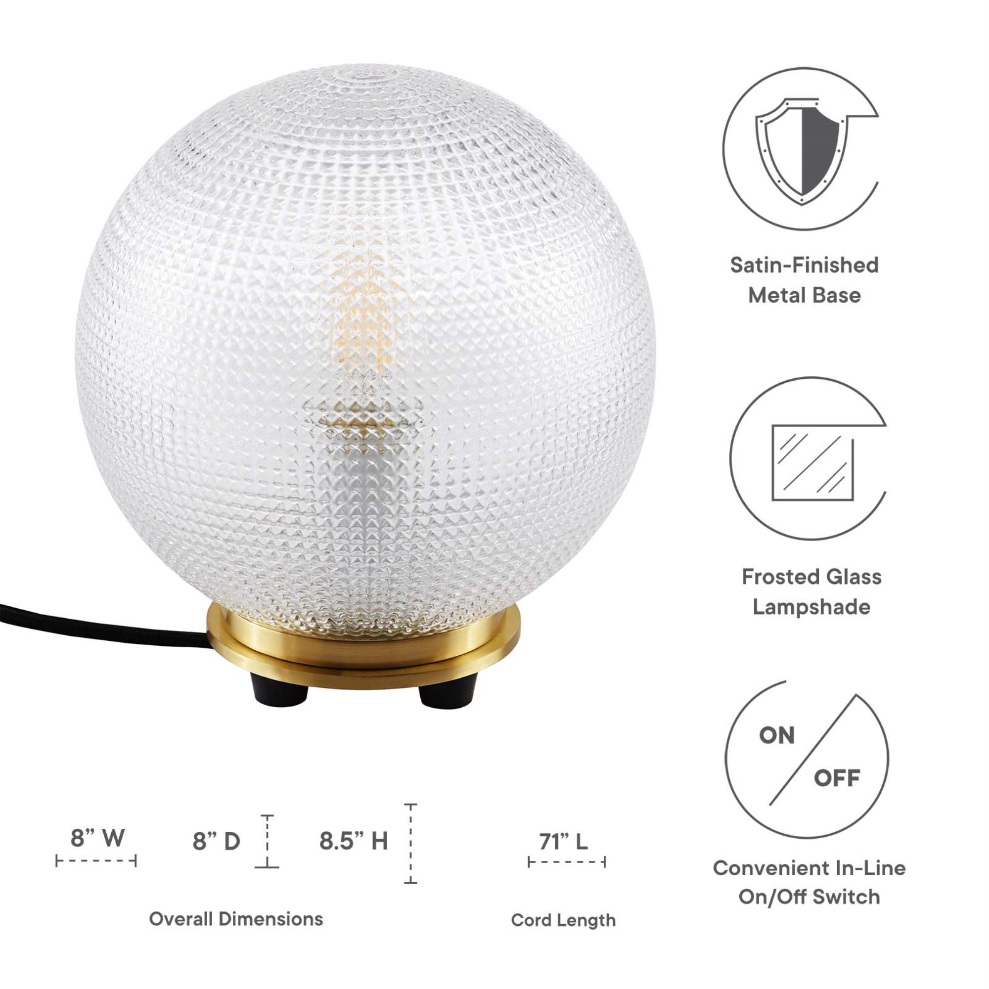 Modway Destiny 1-Light Modern Glass Table Lamp In Satin Brass