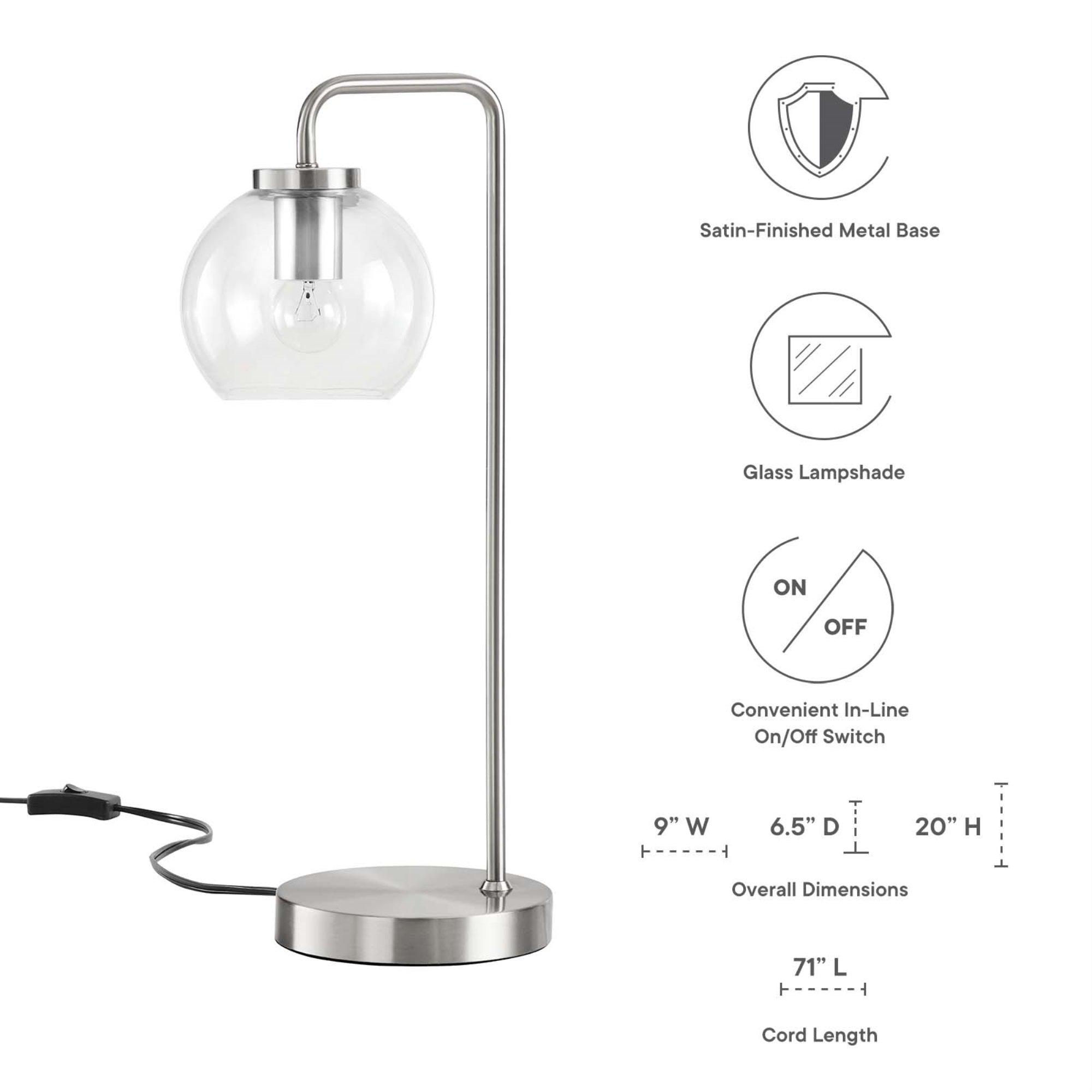 Modway Silo Table Lamp - 1-Light, Glass/Metal, Satin Nickel, Model EEI-5617-SNL
