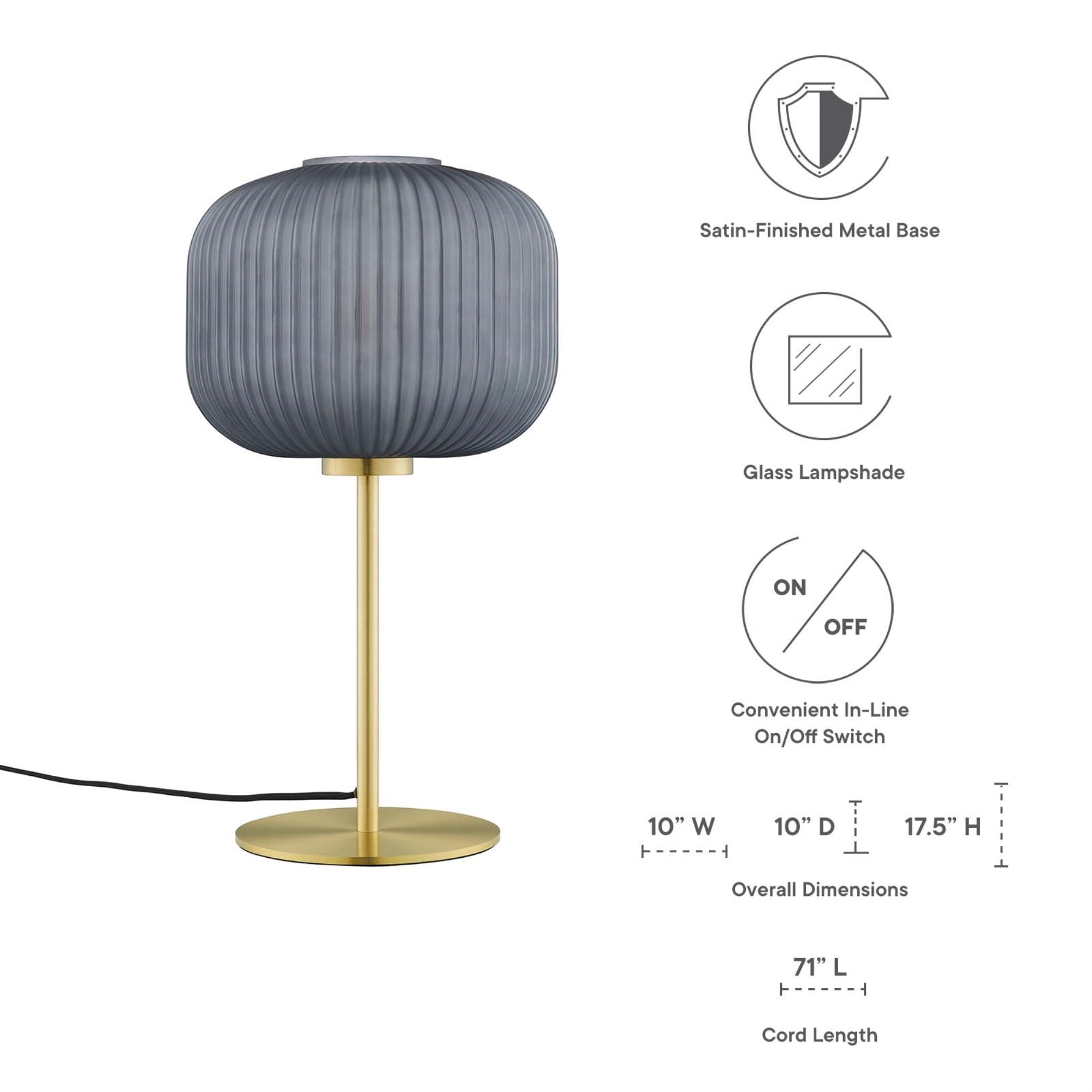 Modway Reprise 1-Light Glass Table Lamp, 10inx10inx17.5in, Black/Satin Brass