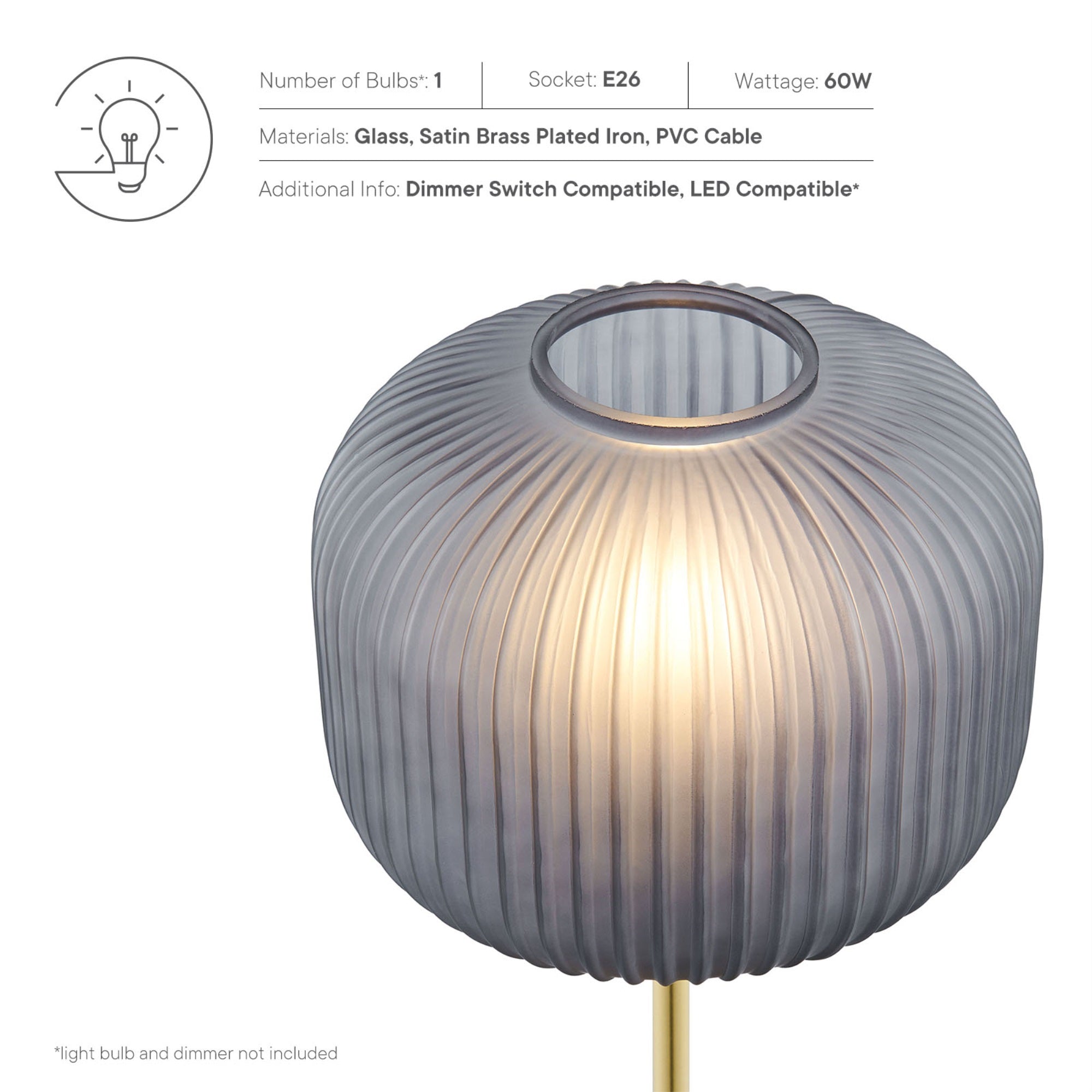 Modway Reprise 1-Light Glass Table Lamp, 10inx10inx17.5in, Black/Satin Brass