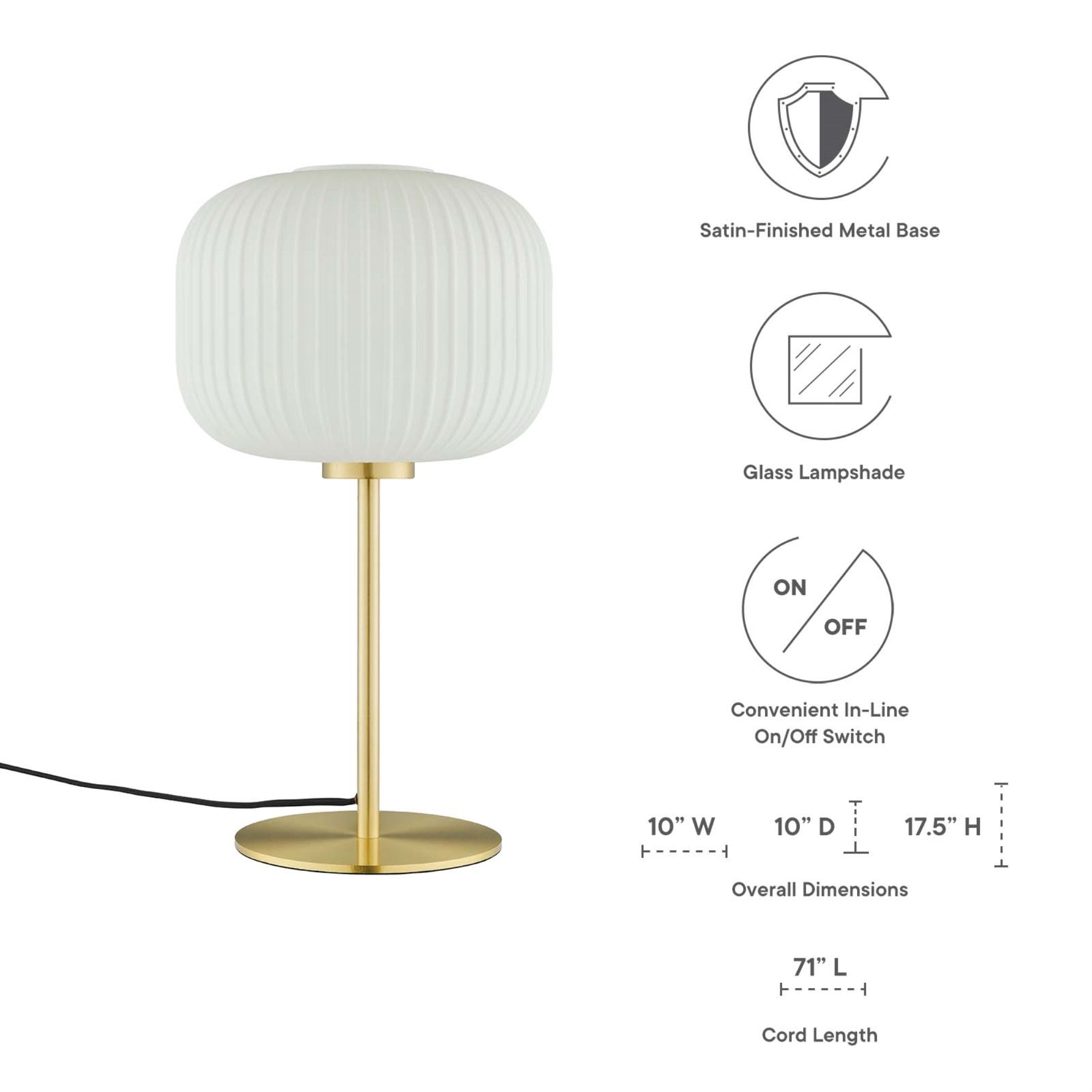 Modway 1-Light Modern Glass Table Lamp, 10x10x17.5 inches, White/Satin Brass