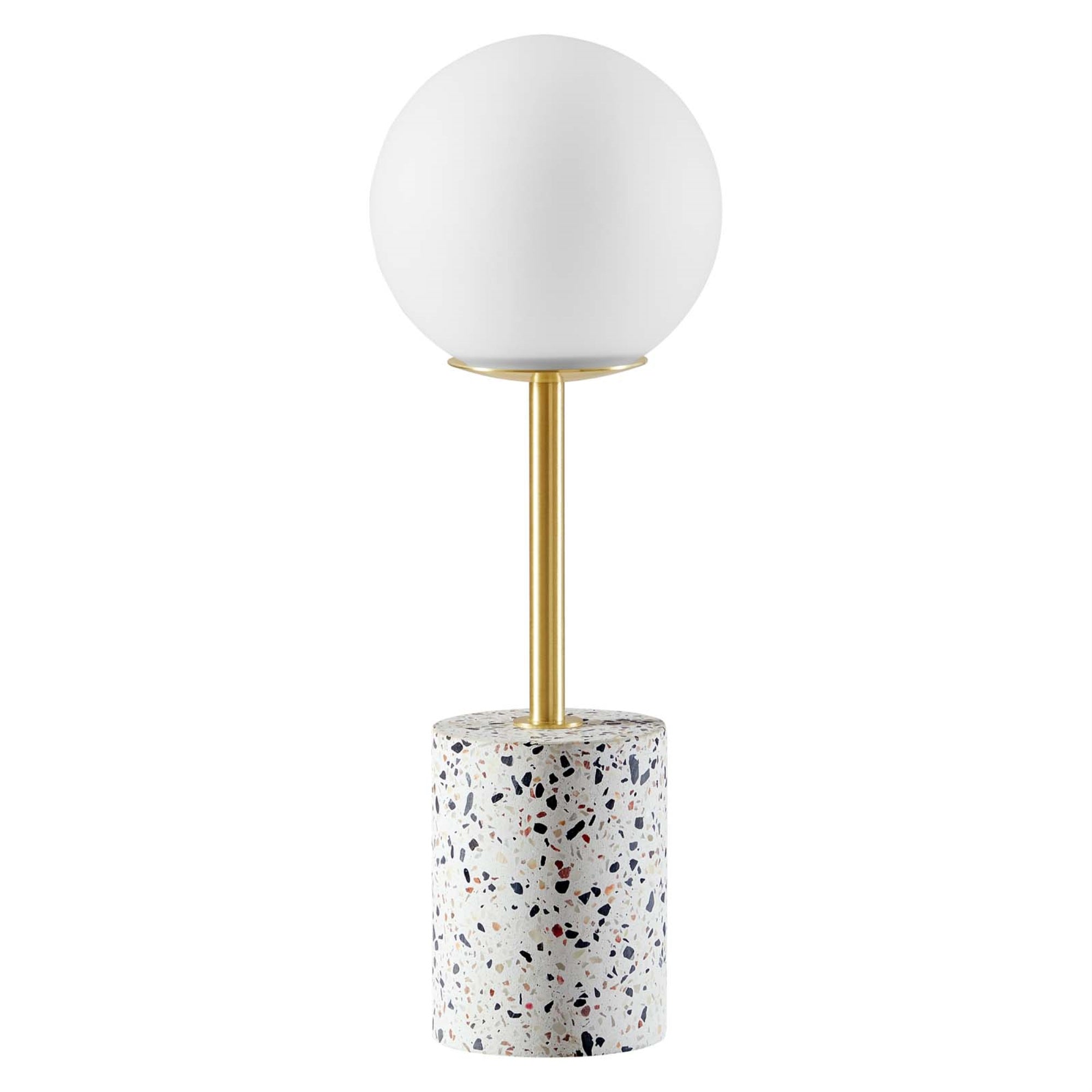 Ergode Terrazzo Table Lamp - Mid-Century Modern Opaque Glass Globe Shade, Satin Brass Rod, Terrazzo Column Base - Perfect For Bedroom, Living Room, Office - Assembly Required, Bulb Not Included