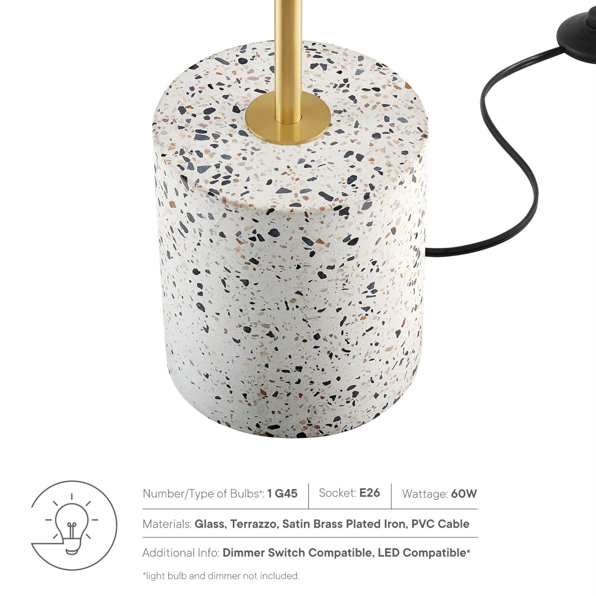 Modway Logic 1-Light Floor Lamp, Glass/Terrazzo, White/Brass, Model EEI-5626-WHI