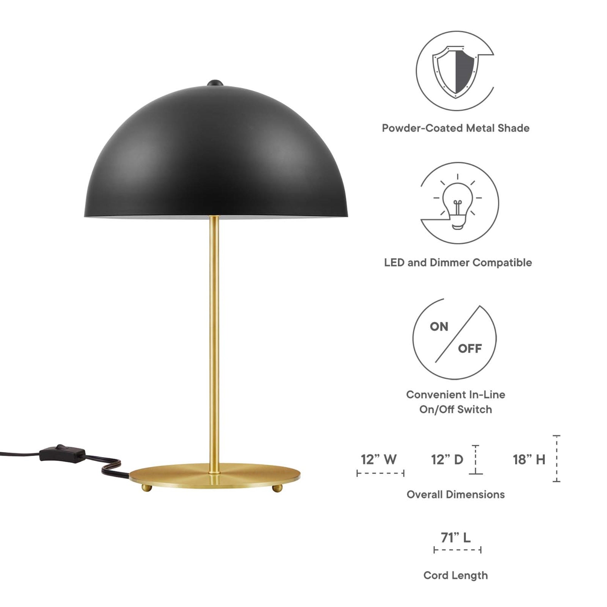 Modway 1-Light Metal Table Lamp, Black/Satin Brass, Model EEI-5629-BLK-SBR