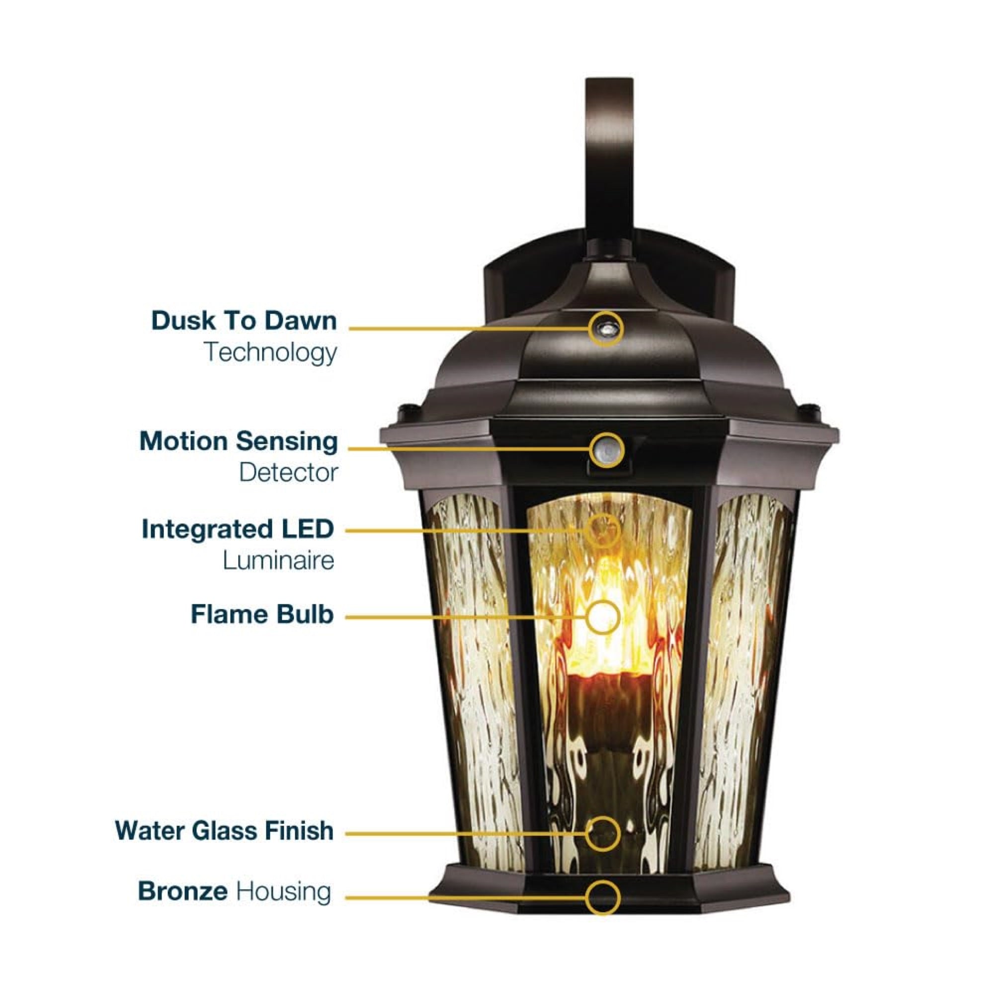 Euri Lighting EFL-130W-MD Flickering Flame Porch Light, Motion-Sensor, 3000K, Oil-Rubbed Bronze, Pack of 1