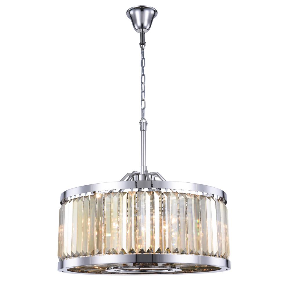 Elegant Lighting 1233 Chelsea Collection Chandelier 28&quot; X15.5 Royal Cut Golden Teak (Smoky) Crystals 8 Light, Polished Nickel Finish