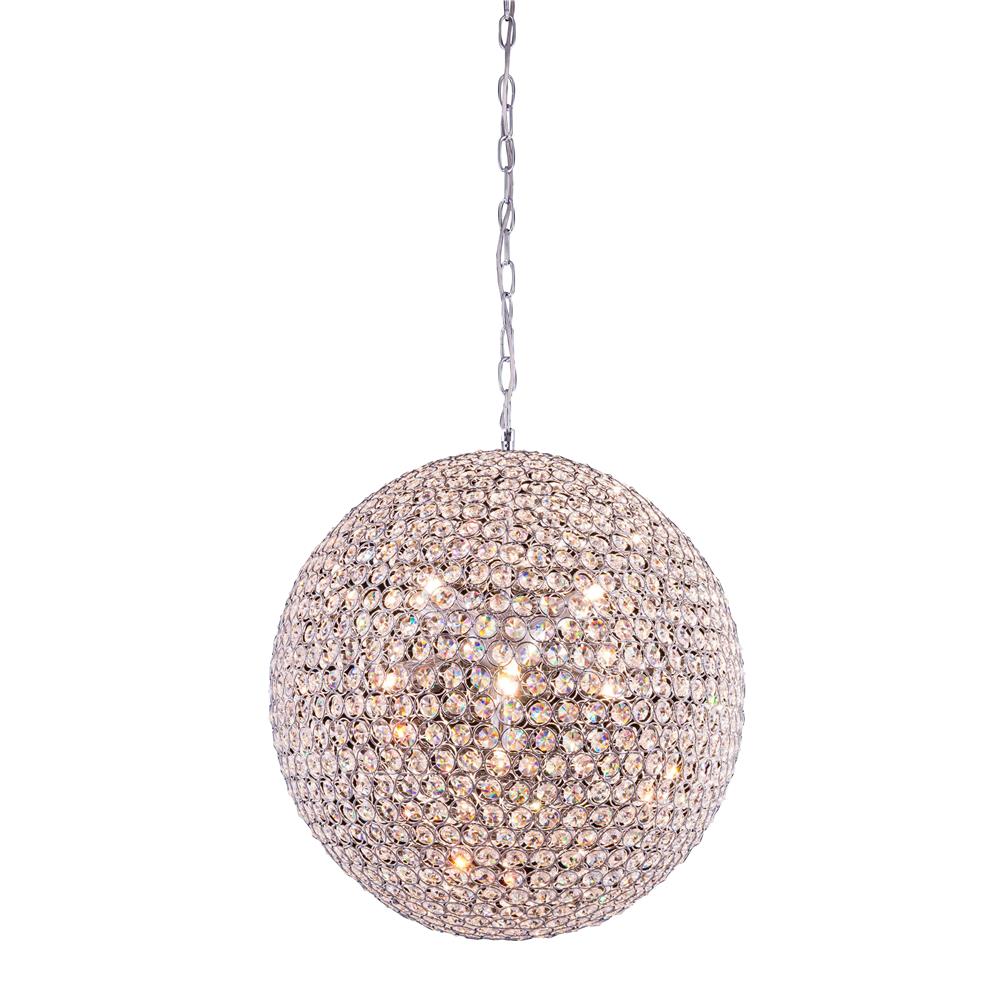 Elegant Lighting Cabaret Nine Light Pendant, Silver, Model V2102D20C/RC, Traditional Installation