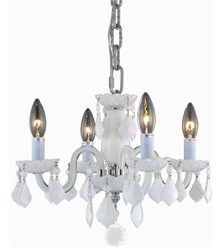Elegant Lighting V7804D15WH-WH-Rc 12 x 15 in Rococo 4 light White Pendant - Royal cut crystals
