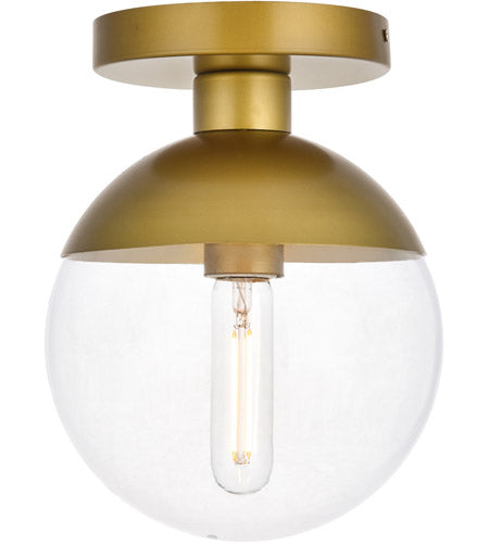 Living District 1-Light Flush Mount Light Fixture, Glass & Metal, Brass/Clear, Model LD6055BR