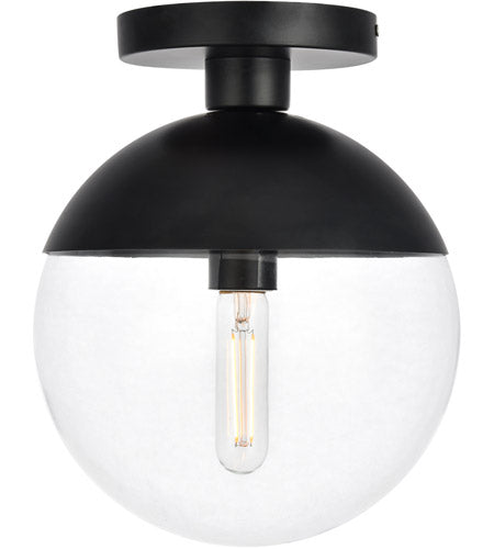 Living District Eclipse 1-Light Flush Mount Light Fixture, Metal & Glass, Black/Clear