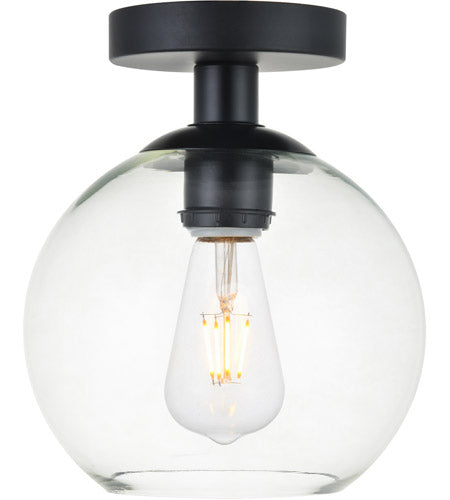 Living District Baxter 1-Light Metal & Glass Flush Mount In Black/Clear