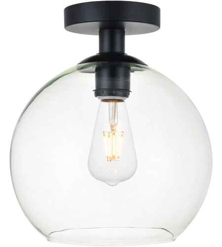 Elegant Lighting Baxter 1 Light Flush Mount, Iron, Clear Glass, Model LD2210BK, Black