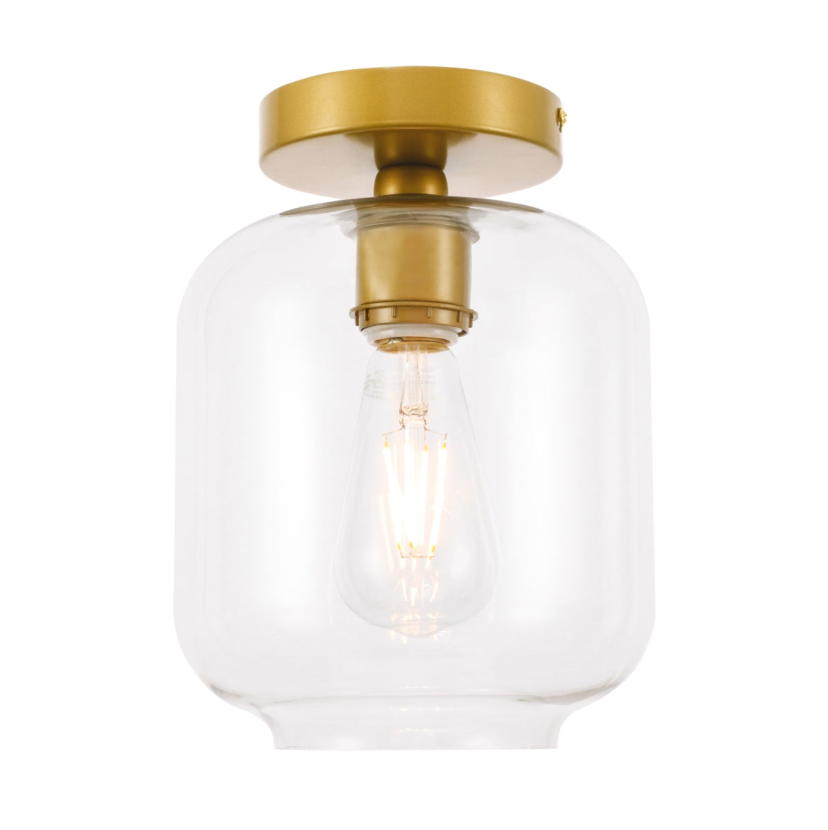 Living District Collier 1-Light Metal & Glass Flush Mount In Brass/Clear
