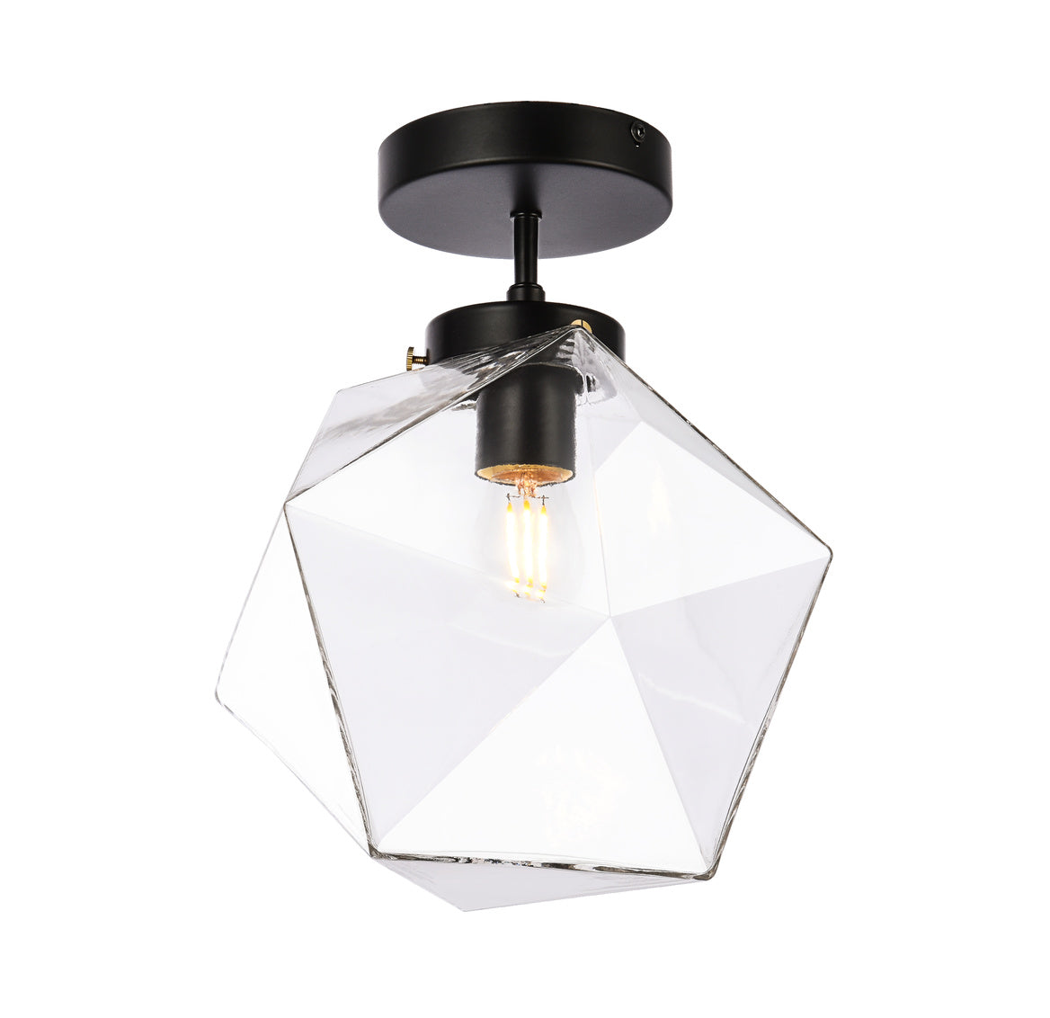 Living District Lawrence 1-Light Mid-Century Metal Flush Mount In Black/Clear