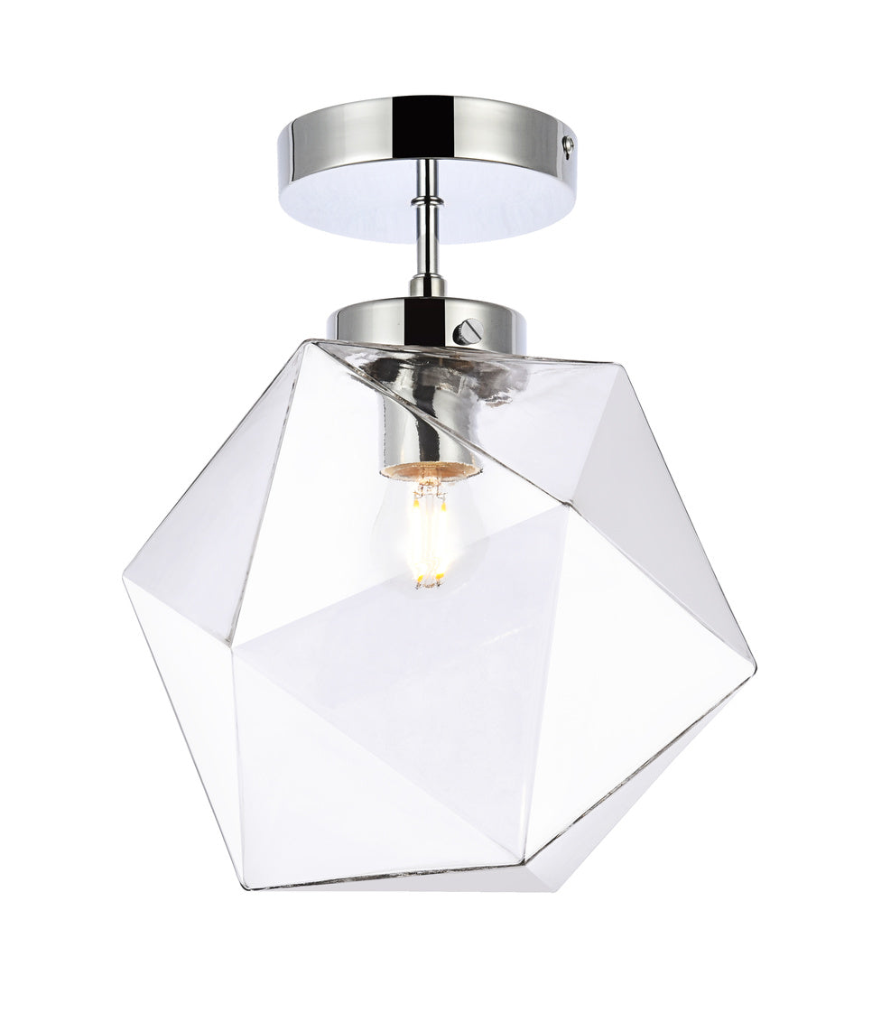Living District Lawrence 1-Light Mid-Century Metal Flush Mount In Chrome/Clear