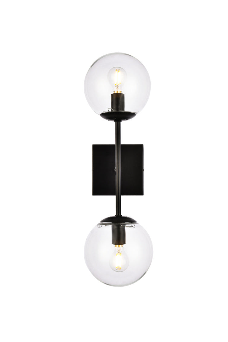 Living District 2-Light Mid-Century Wall Sconce, Iron, Black, Model LD2357BK