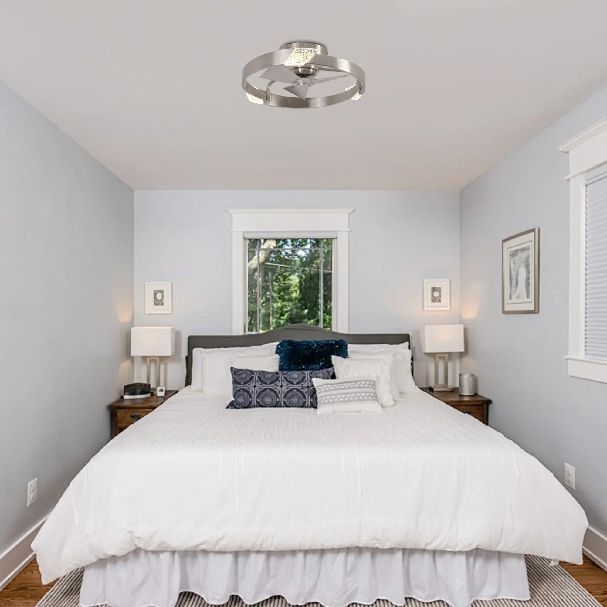 20 Inch Hazel Satin Nickel Flush Mount LED Ceiling Fan with Remote Control